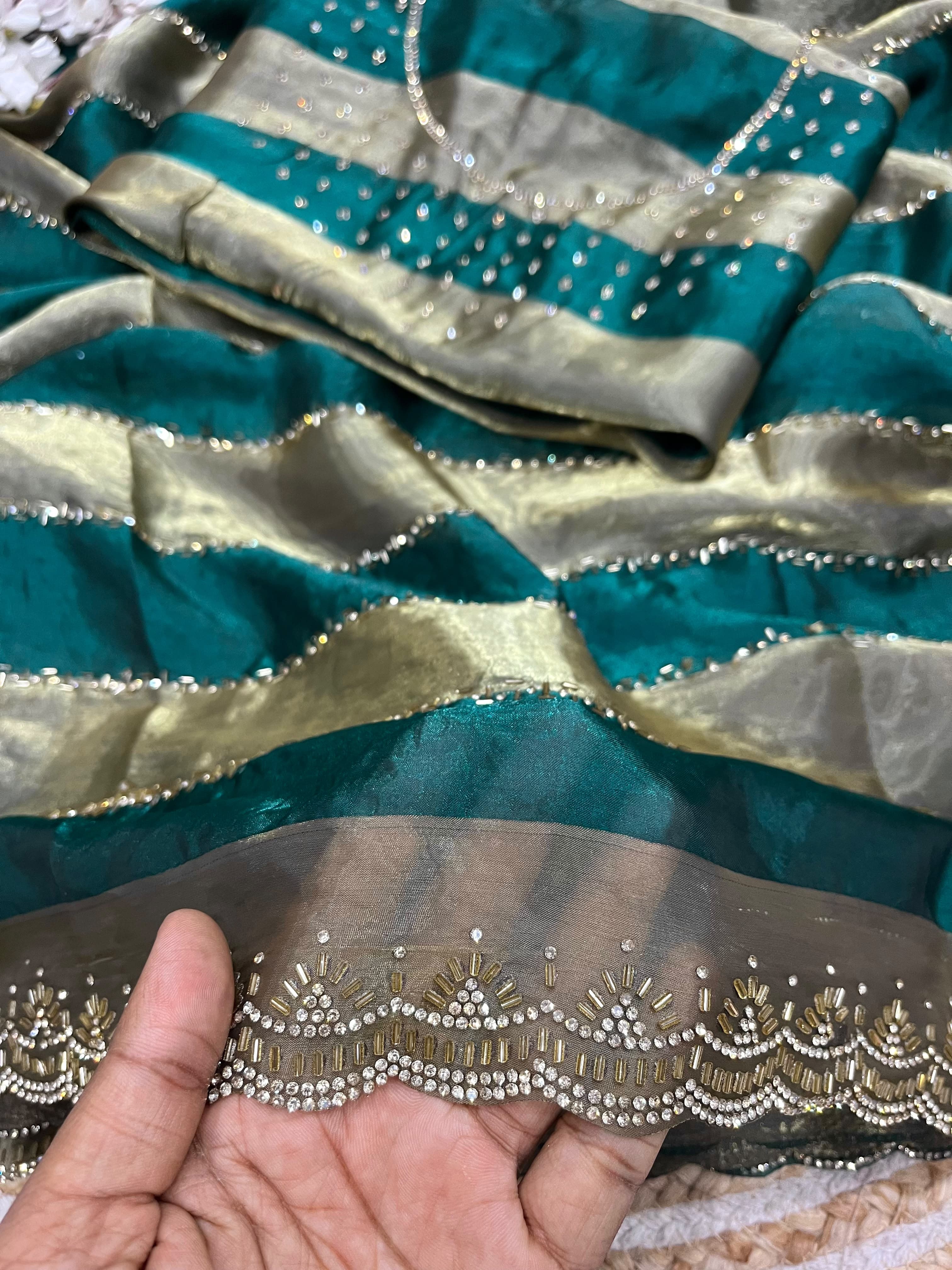 Space Soft Silk Blooming With Beautiful jarkhan Work With Siroski Work