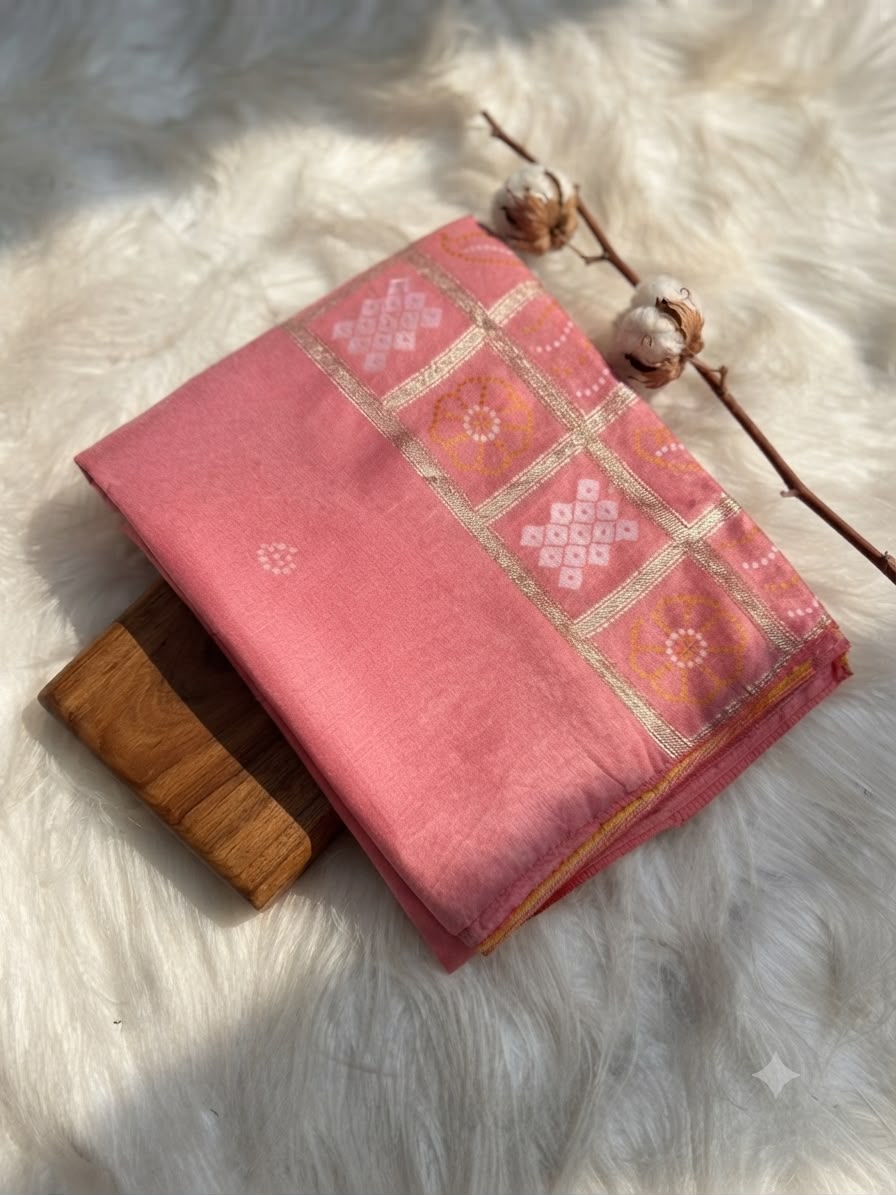 Semi Mysore Silk Sarees with Bandhni Pallu