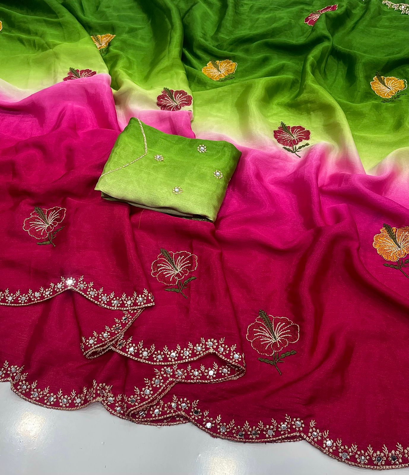 Soft Dual Shade Chinon Silk Sarees