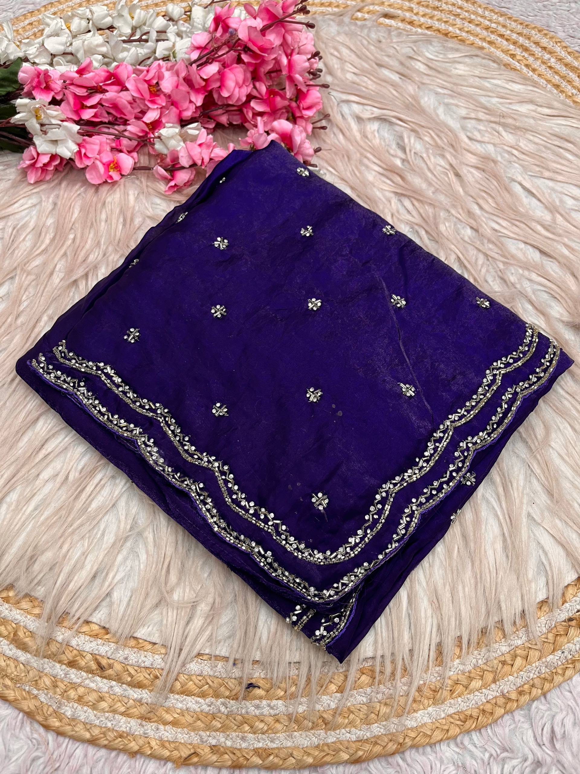 Space Silk Fandy sattin With Beautiful Khatli Cut Dana Handwork Along With Hand Diamond Work