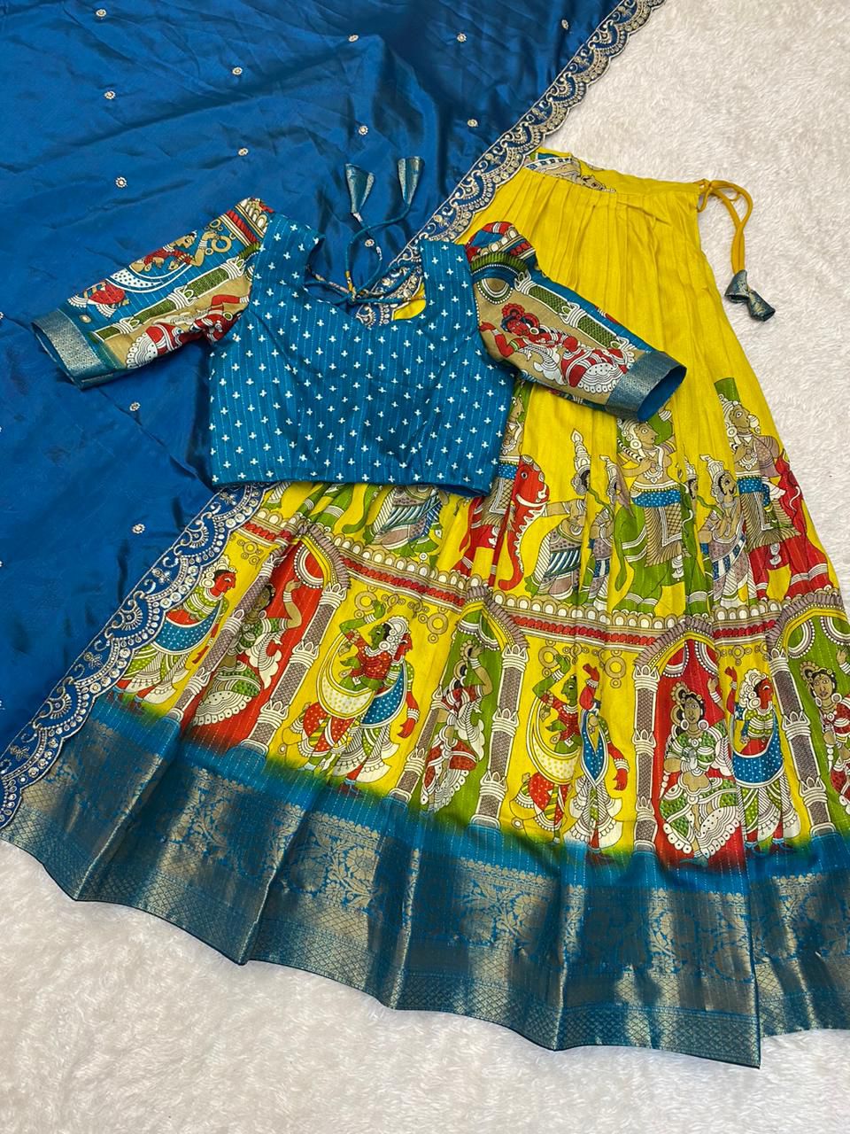 Kalamkari Lehanga Sets with Unstitched Blouse