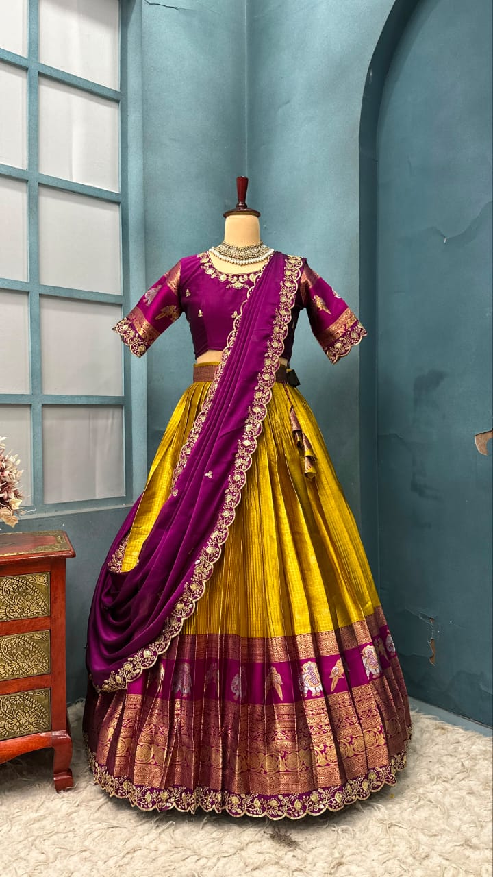Designer Premium Fully Stitched Kanjivaram Silk Lehanga
