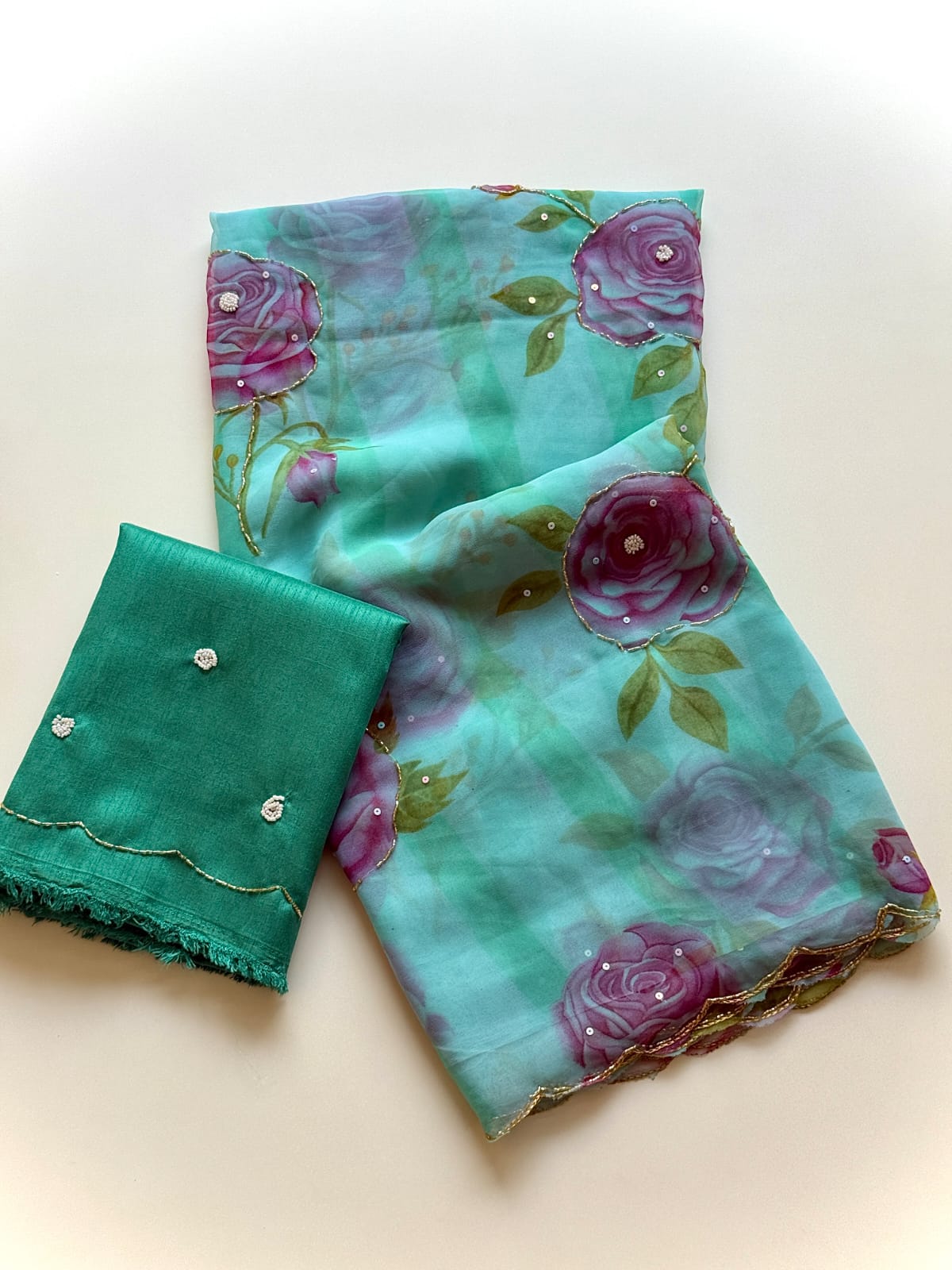 Soft georgette with cutdana work