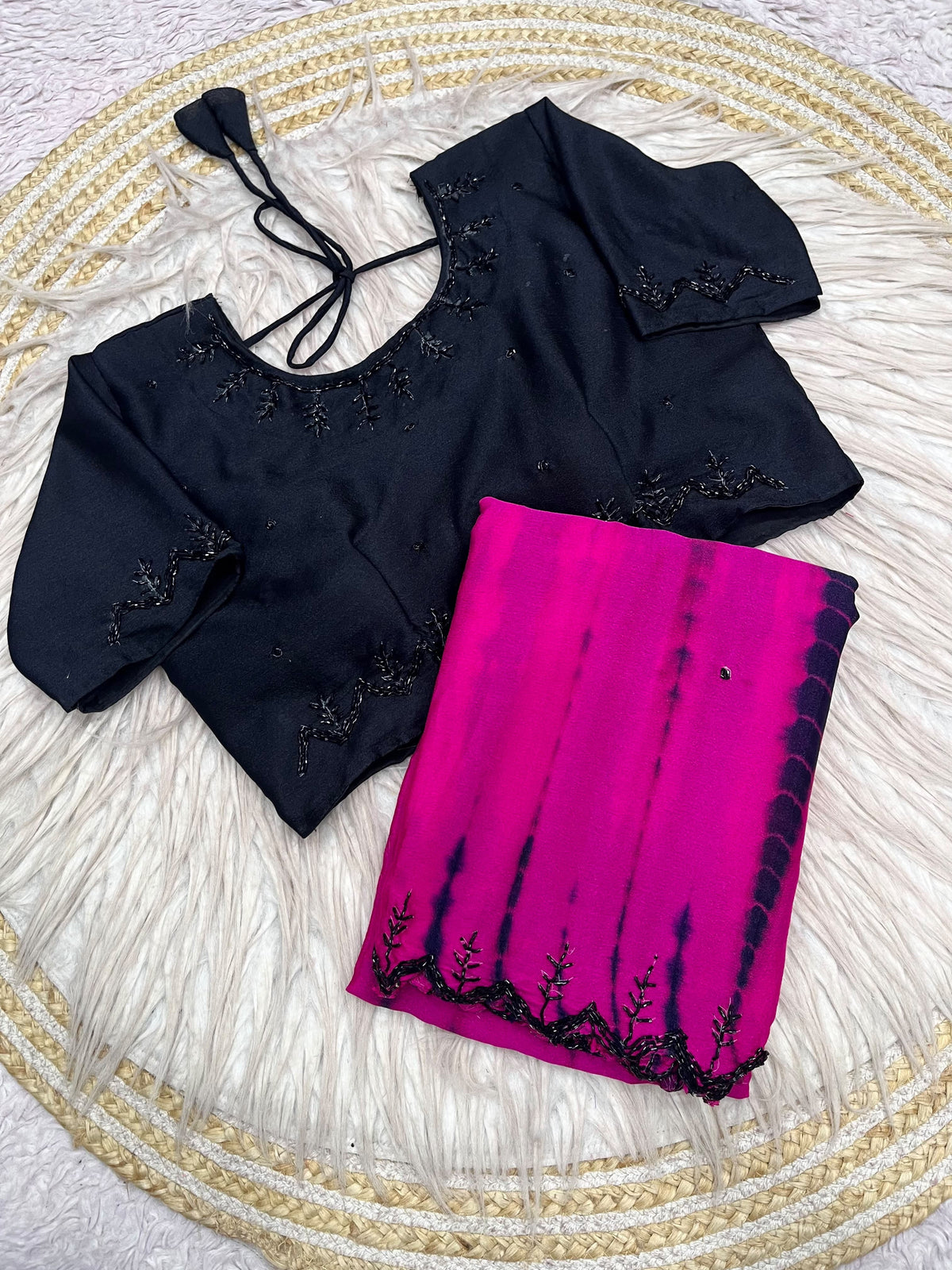 Pure Dyeable Chinon Sarees with Shibori design & Cutdana Border