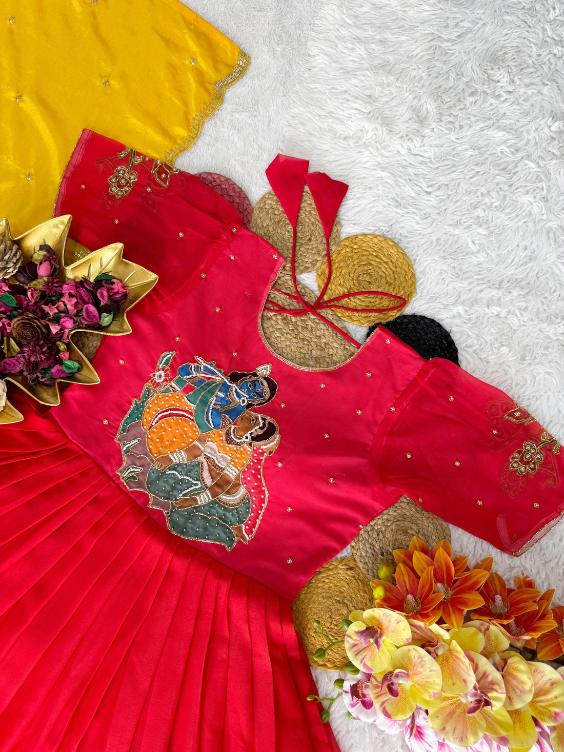 Beautiful Festive Special Radha Krishna Maggam Work Gown