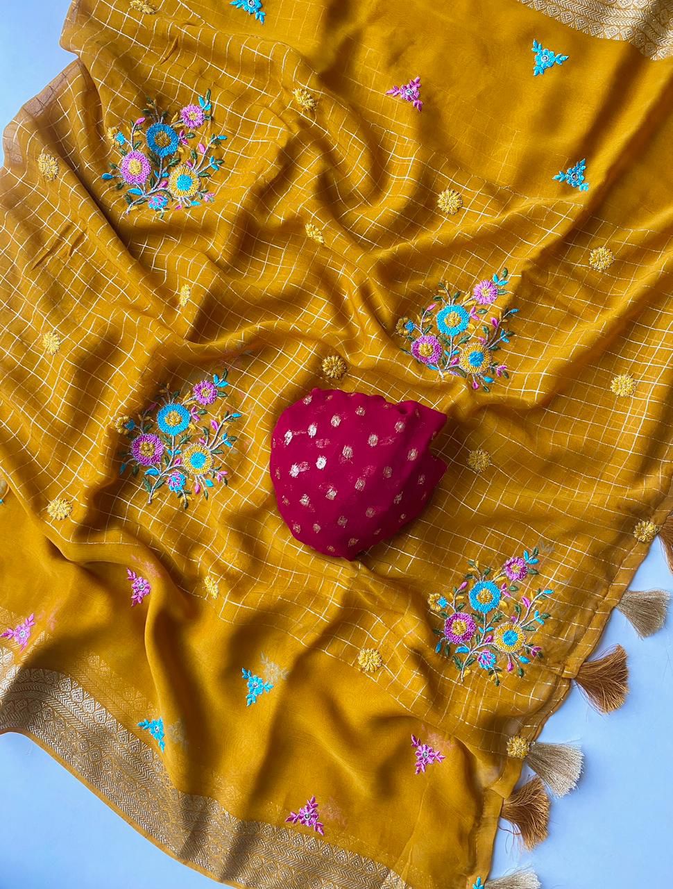 Pure Georgette Sarees with Beautiful Gamthi Work