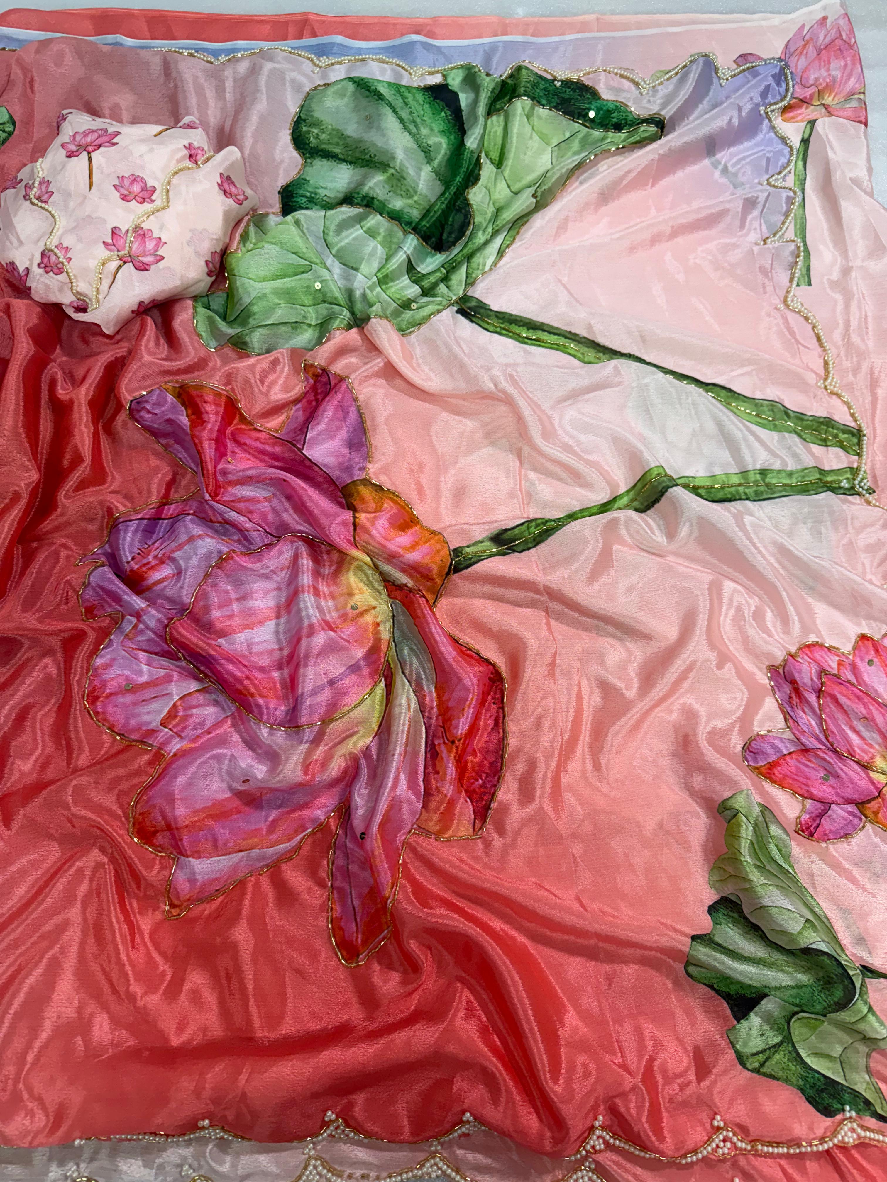 Pure Soft Malai Silk Saree with Premium Handwork