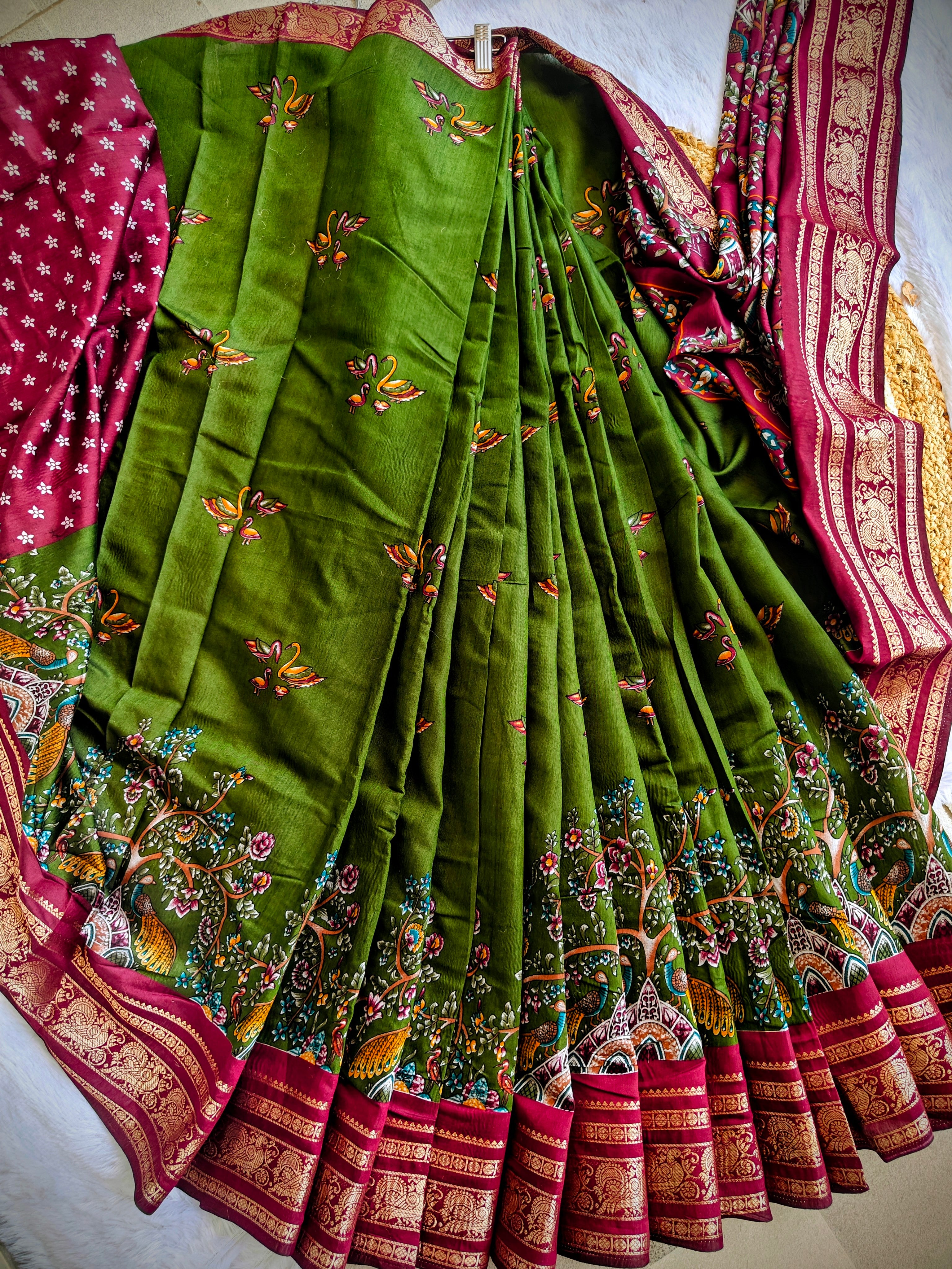 Pure Viscose Silk Saree with Kalamkari Design