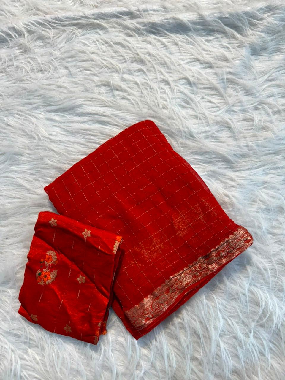 Pure Viscose Checks Georgette Sarees