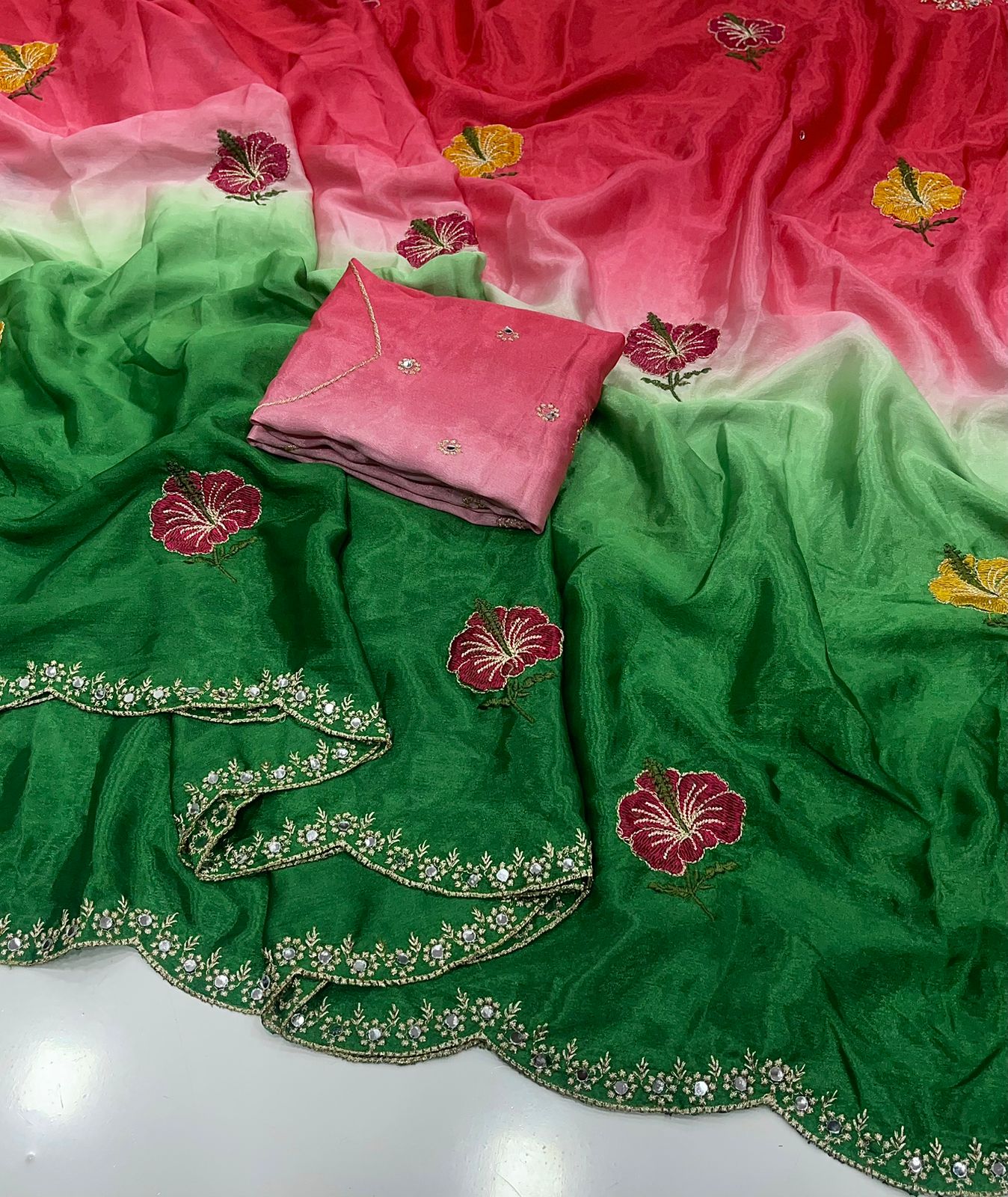 Soft Dual Shade Chinon Silk Sarees
