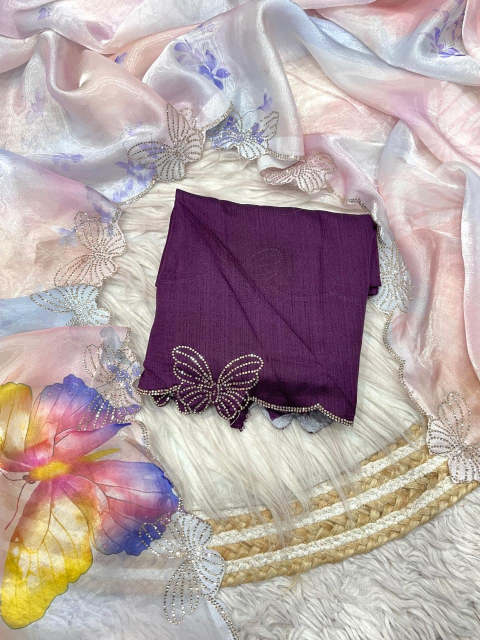Beautiful Fendy Satin Saree with Beautiful Siroski Work