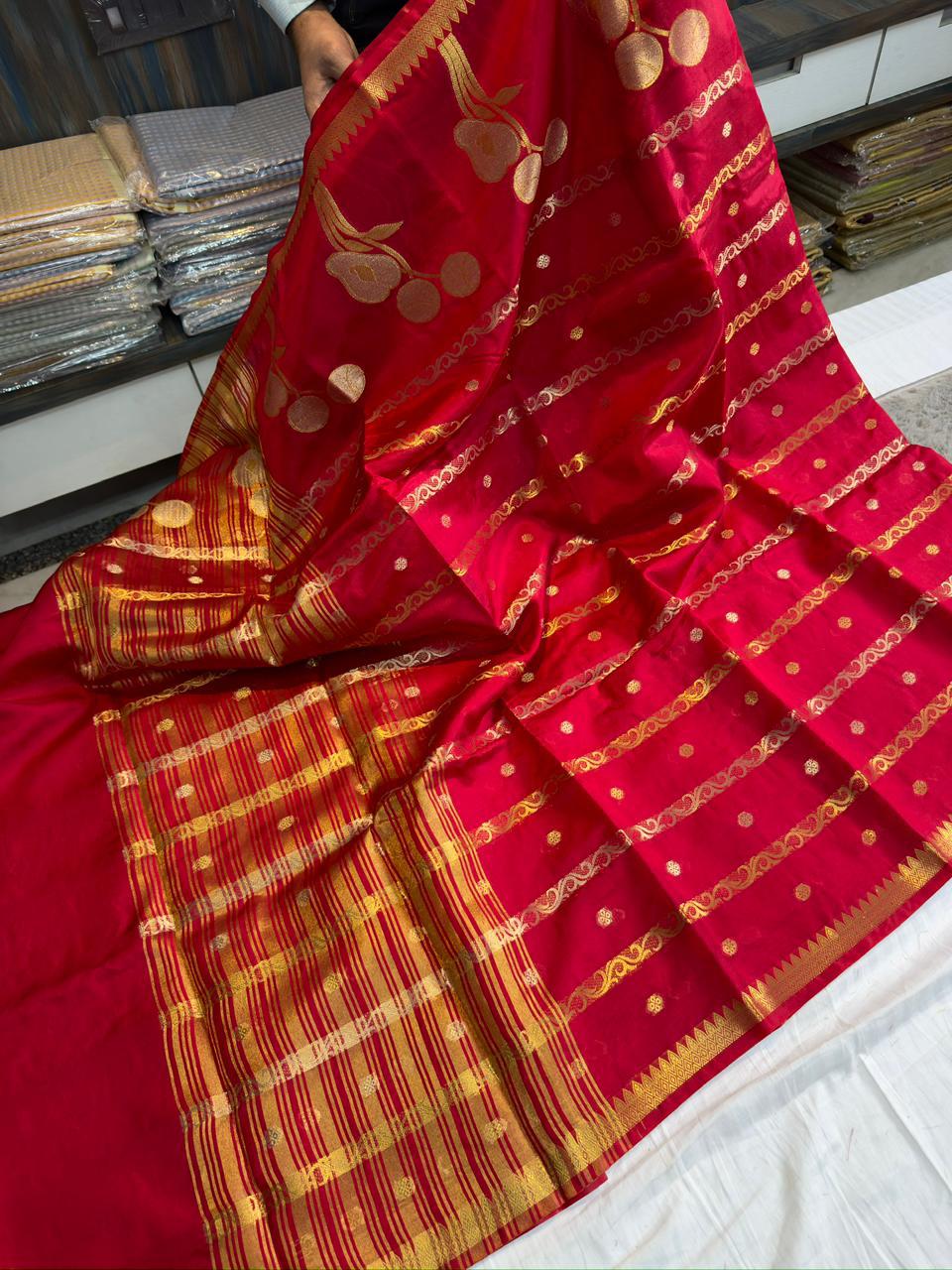 Designer Red Banarasi Soft Raw Mango Silk Saree