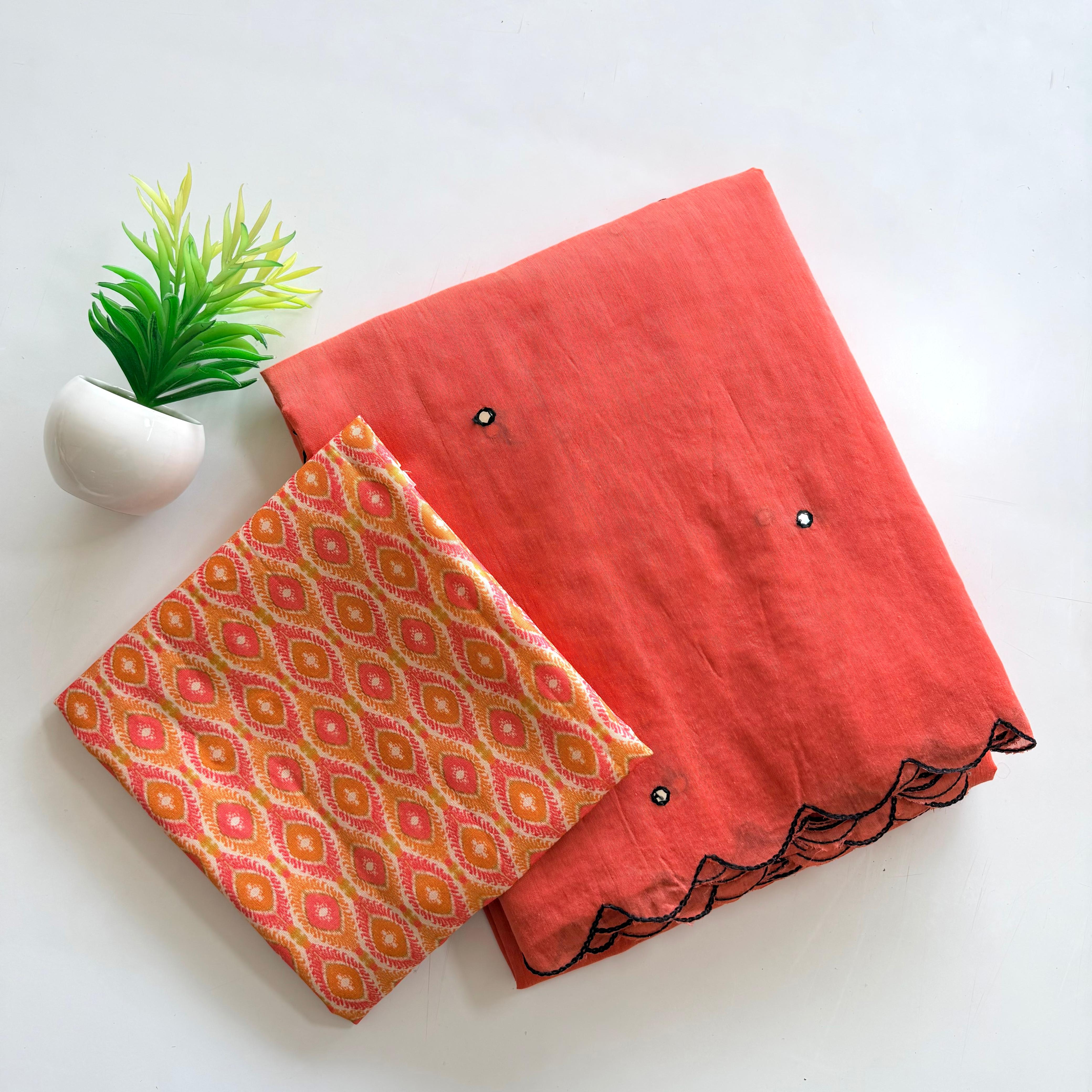 Soft Chanderi Saree with Beautiful handtouch mirror cover with thread work