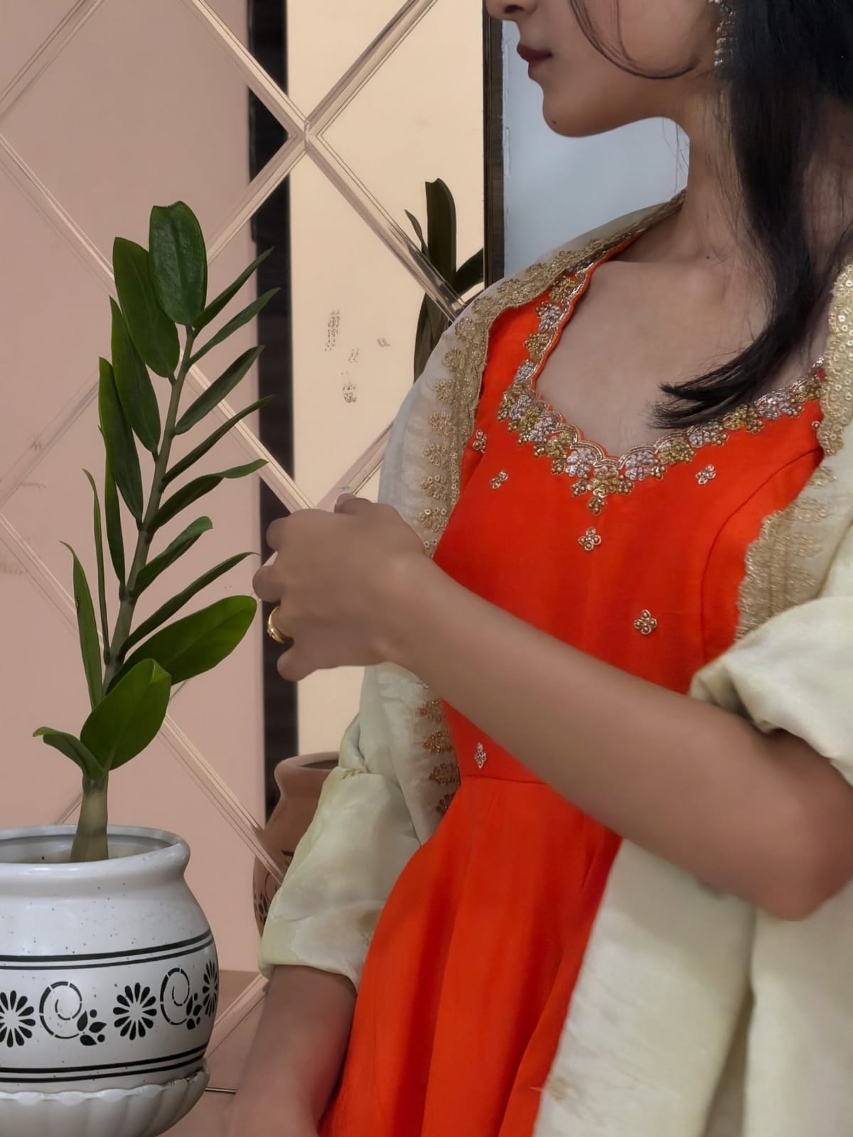 Designer Maggam Hand Work Gown With Duppata