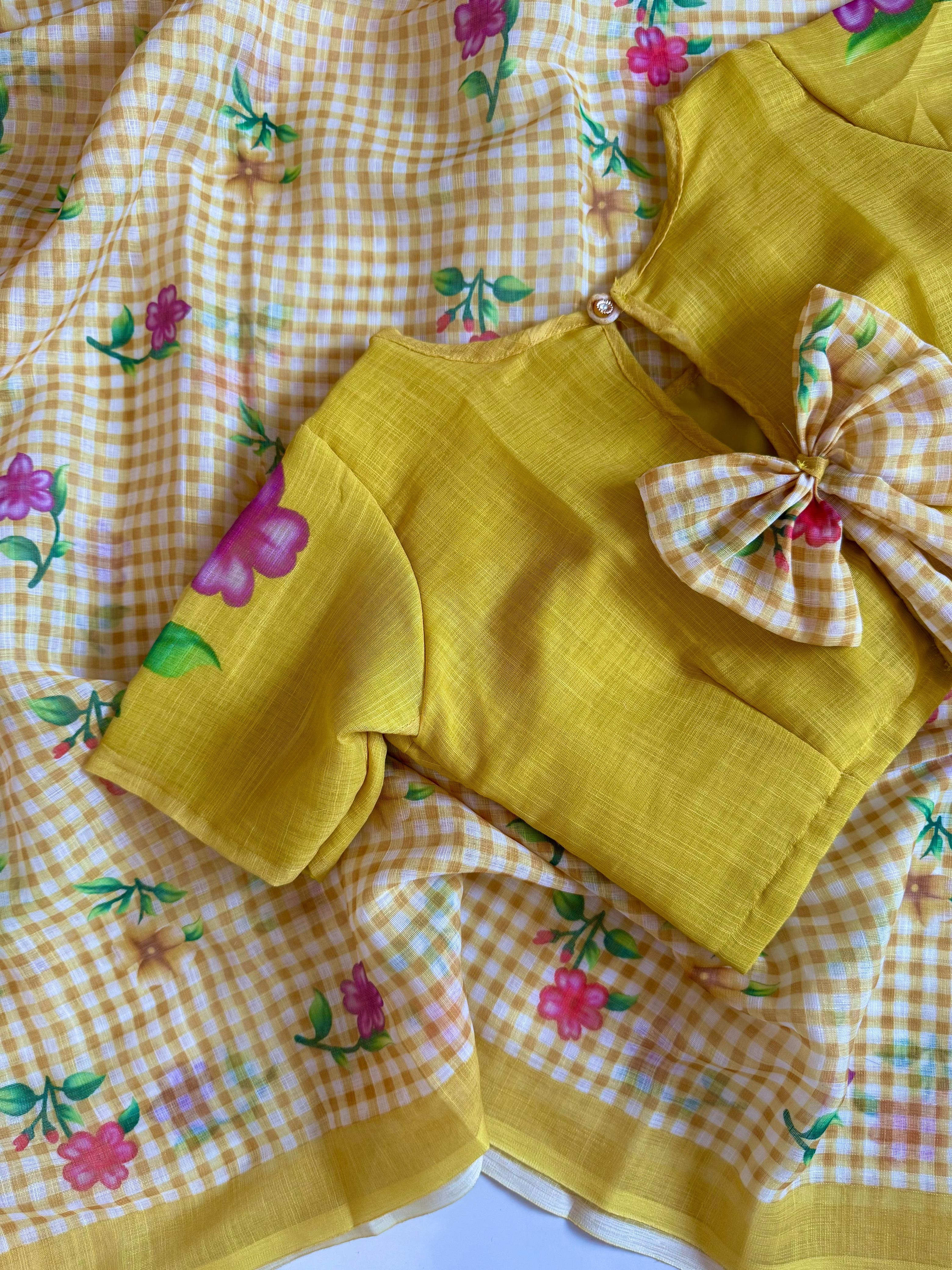 Floral Mul Cotton Saree with Stitched Blouse