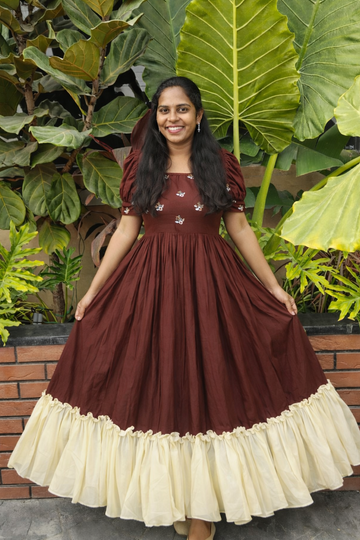 Designer Soft Cotton with Maggam work Gown Dress