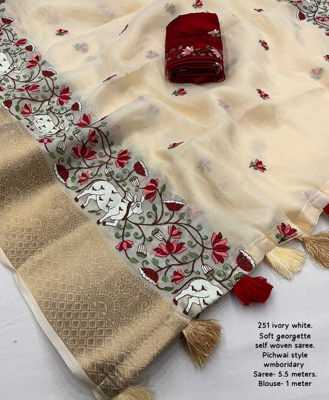 Designer Pichwai Style Embroidery Saree