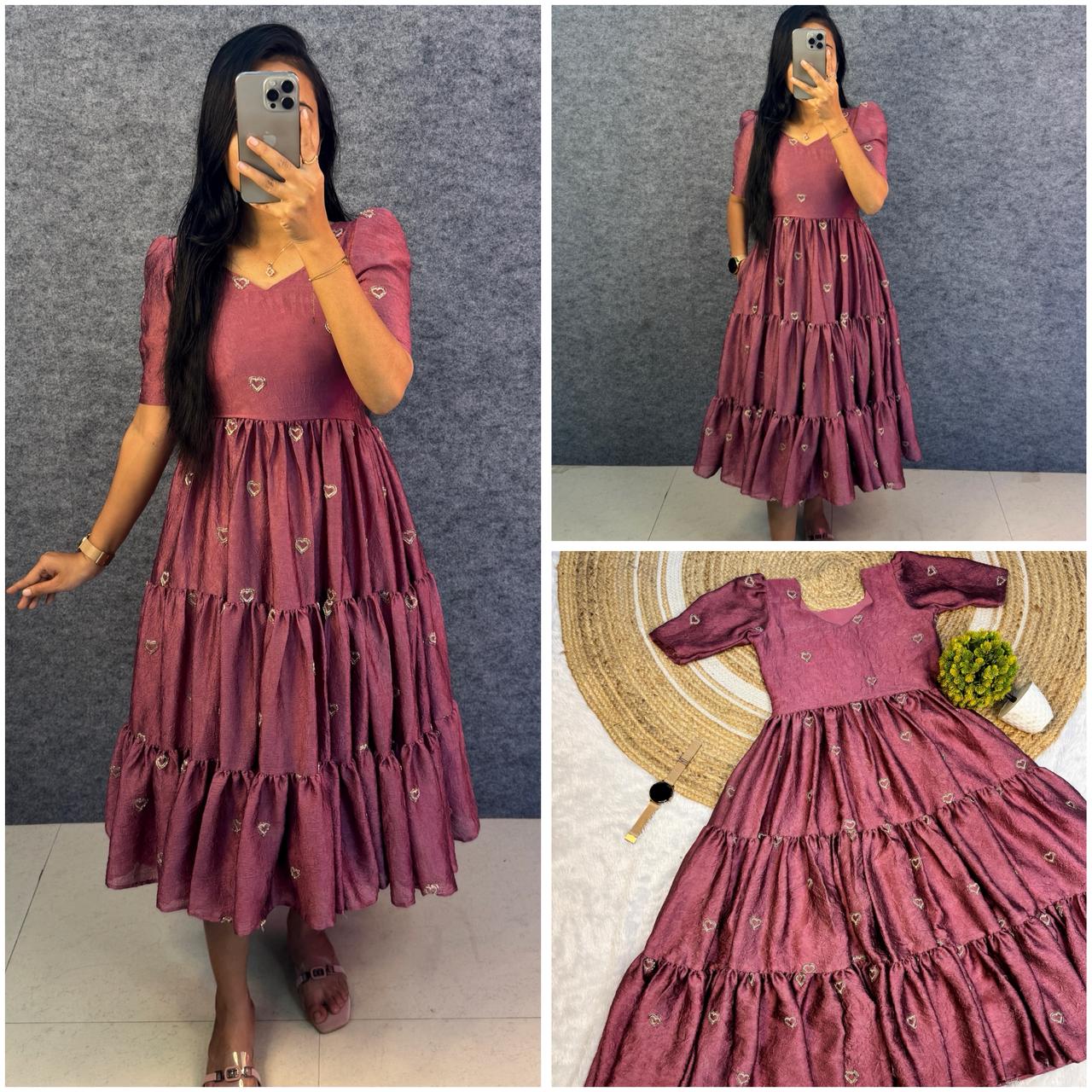 Beautiful Rangoli Crush Gown with Heart Beads