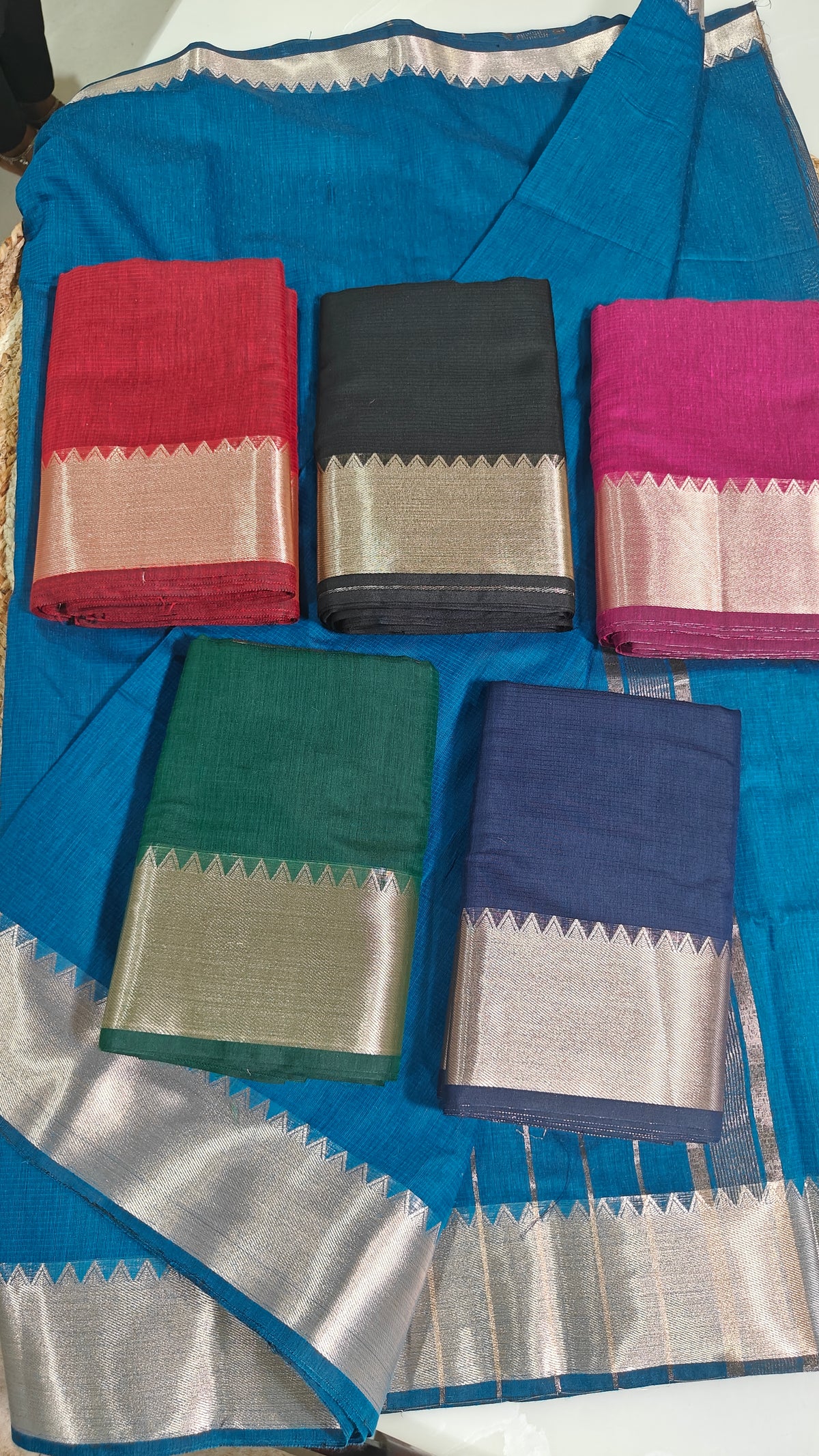 Mangalagiri Pattu Sarees With Temple Border