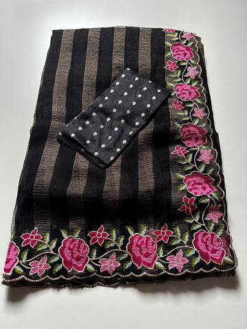 Pure Viscose Georgette stripes saree