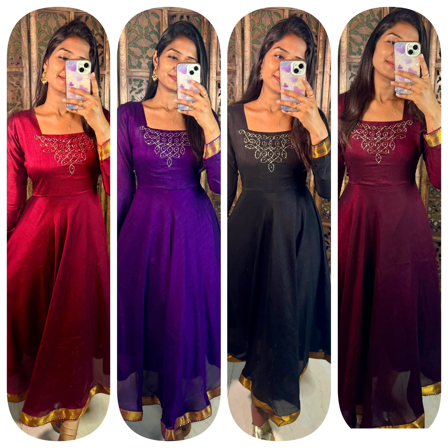 Soft Vichitra Silk Gowns from Small to 3XL