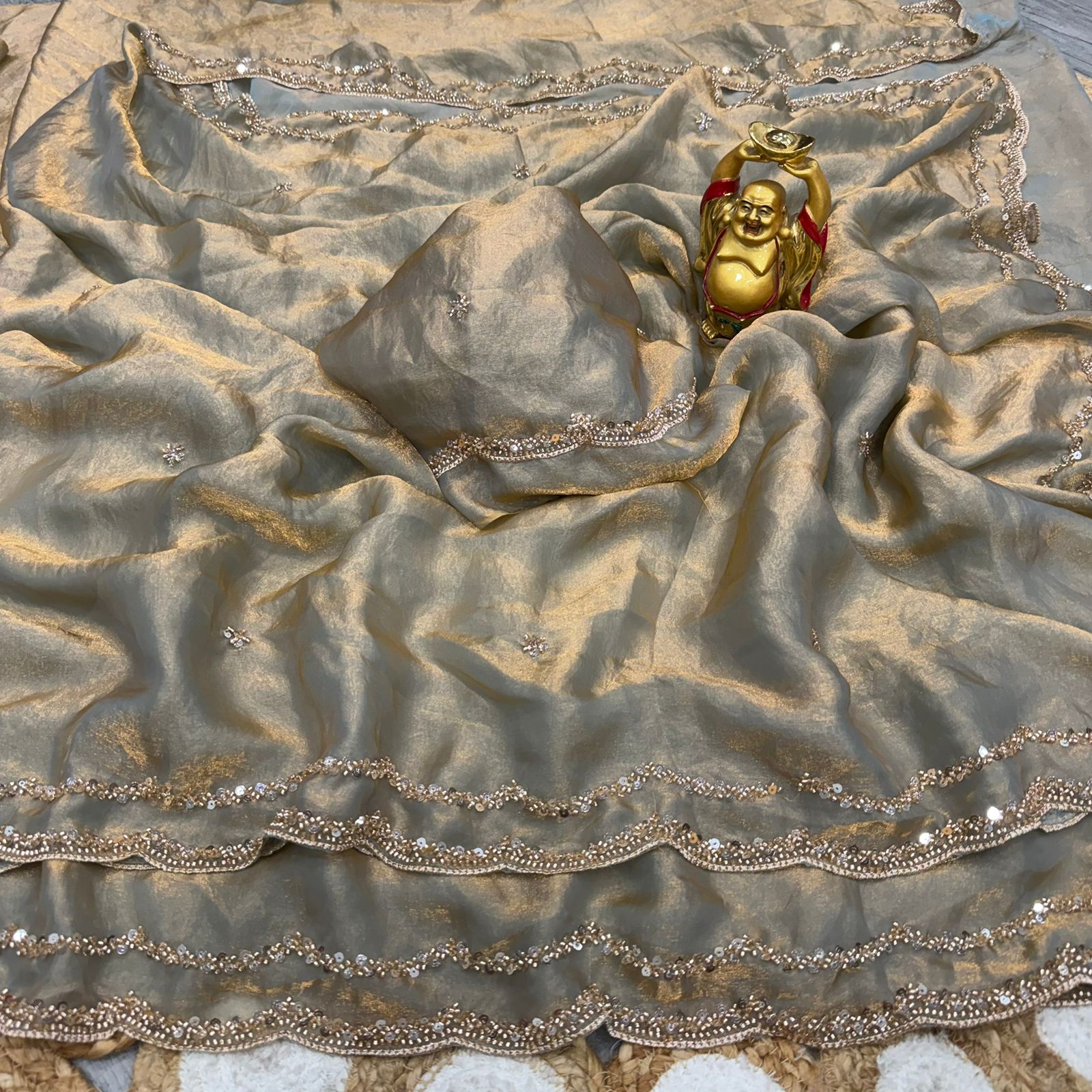 Space Silk Party Wear Saree with Dual Shade Beeds Work