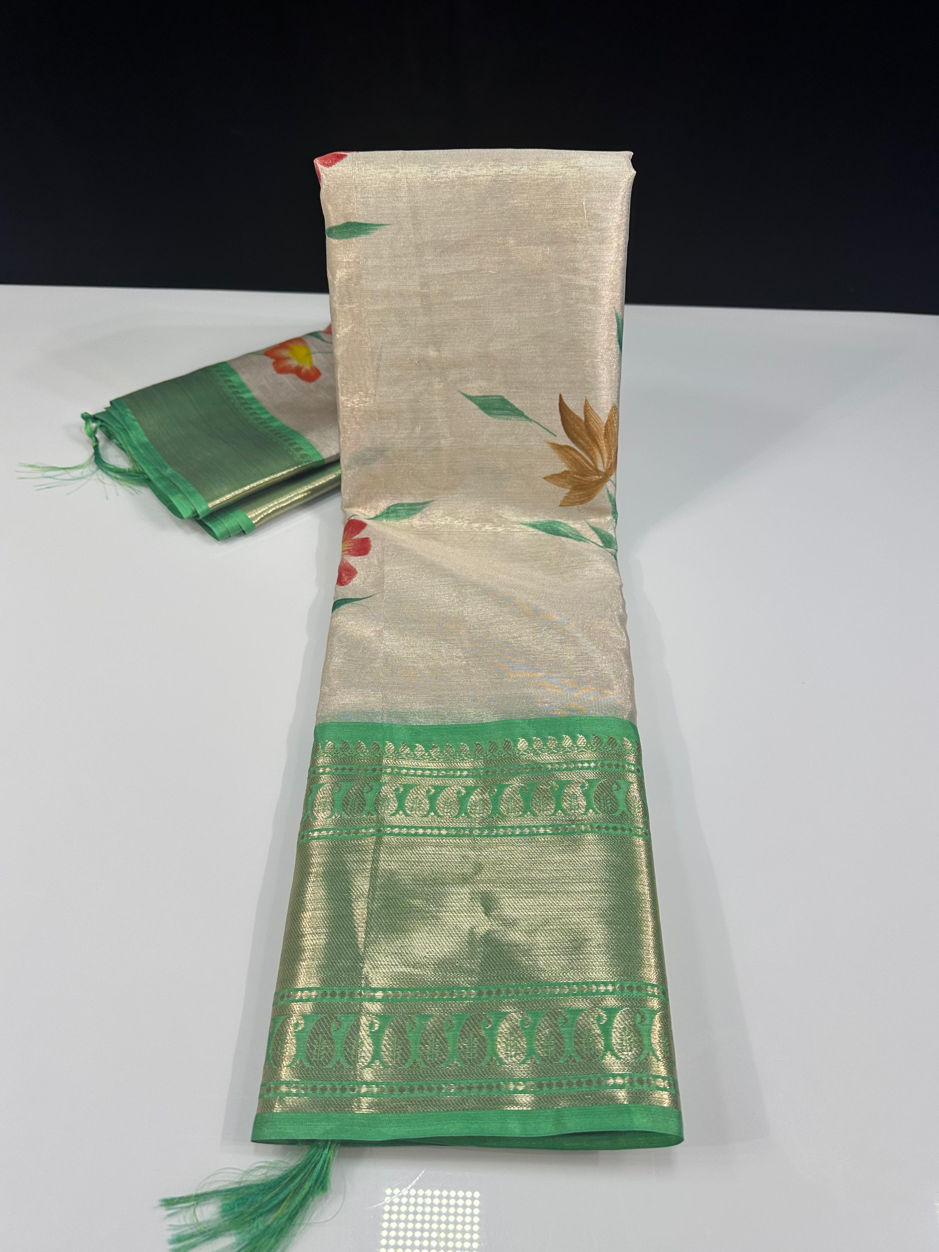 Hand Painted Soft Banarasi Tissue Silk Saree