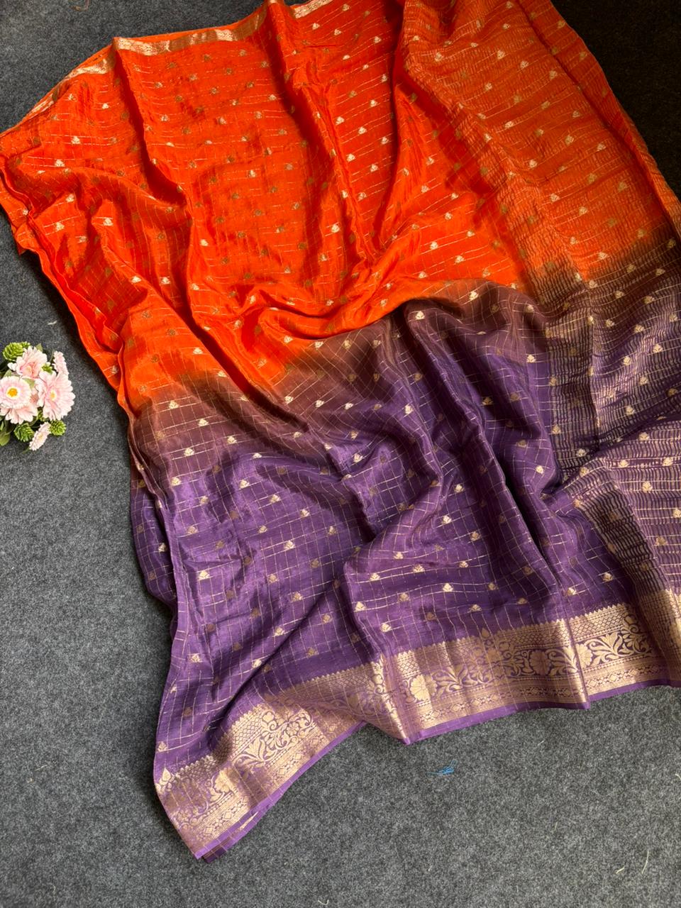 Pure 2D Shaded Viscose Chinnon Sarees
