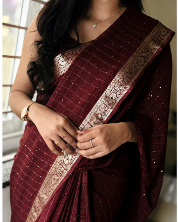 Viscose Georgette Sequence Worked Saree With Weaving Butti Blouse