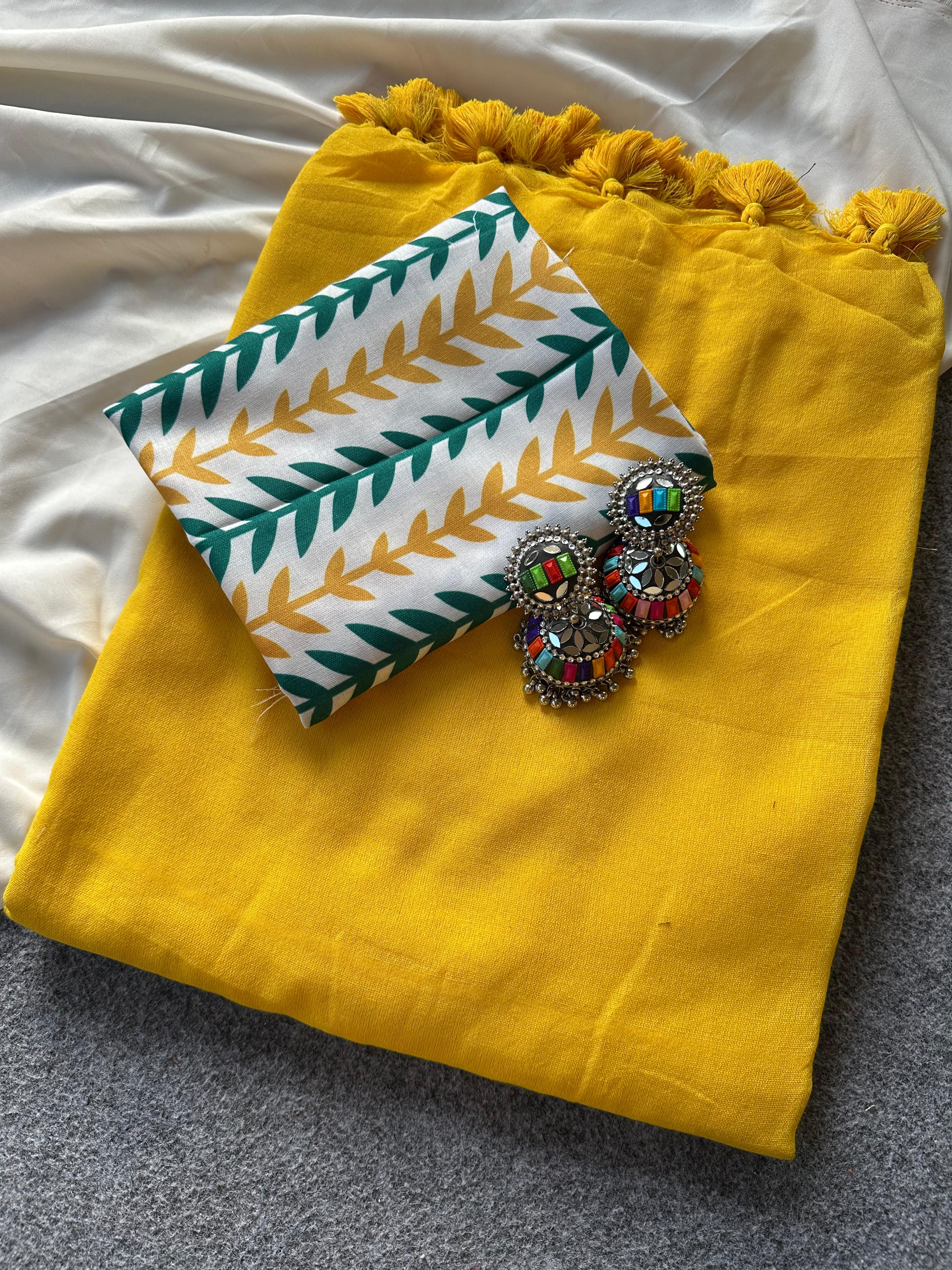 Soft Khadi Cotton Sarees with Print Blouse