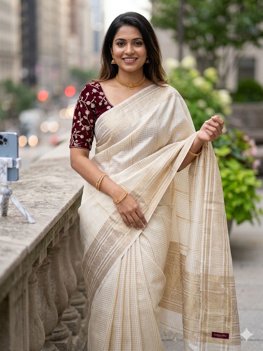 Pure Viscose Russian Dola Jacquard with small Chex & Embroidery Work Blouse