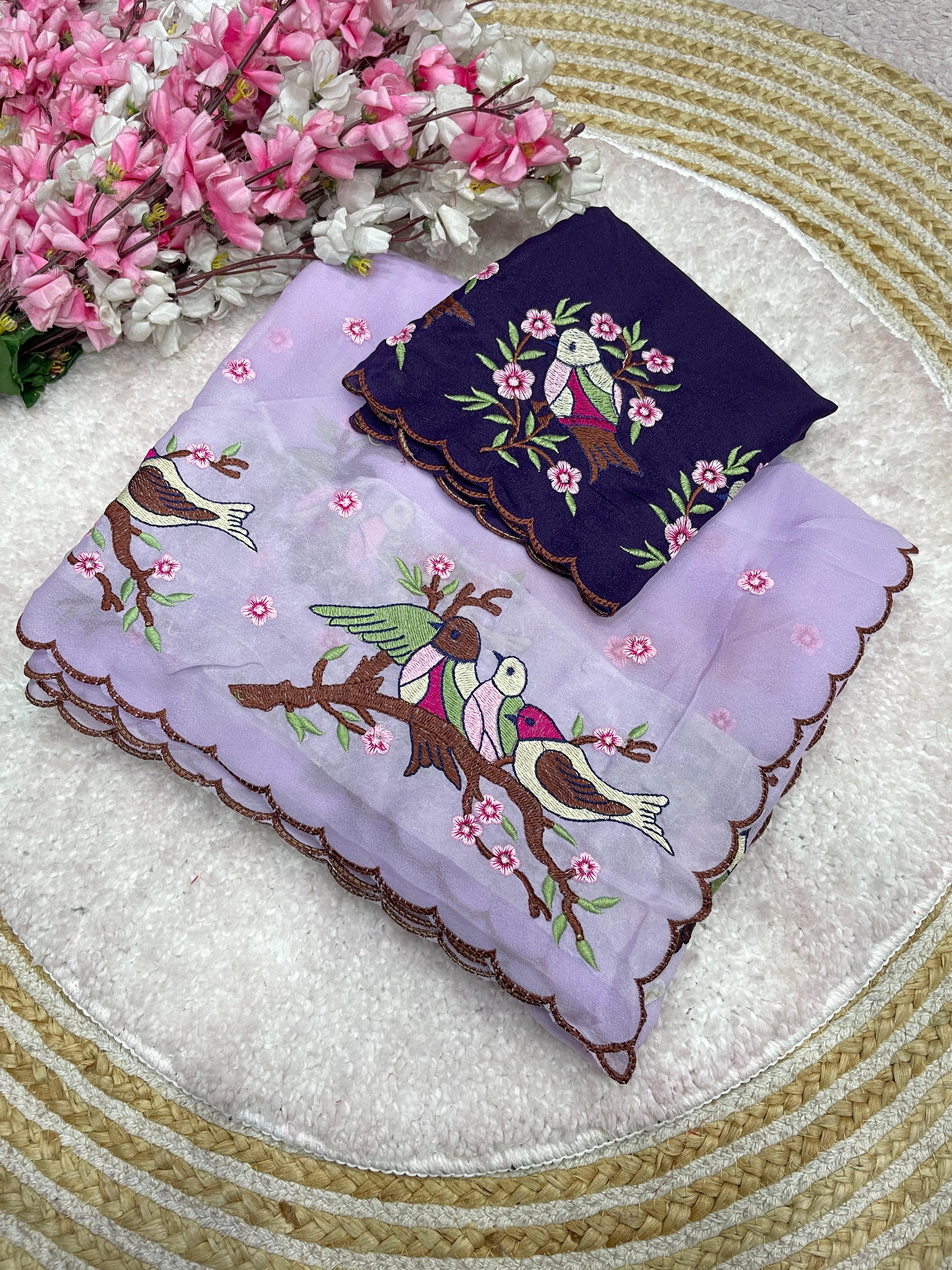Star Georgette Sarees with Beautiful Multi Embroidery work & Arcoo Border