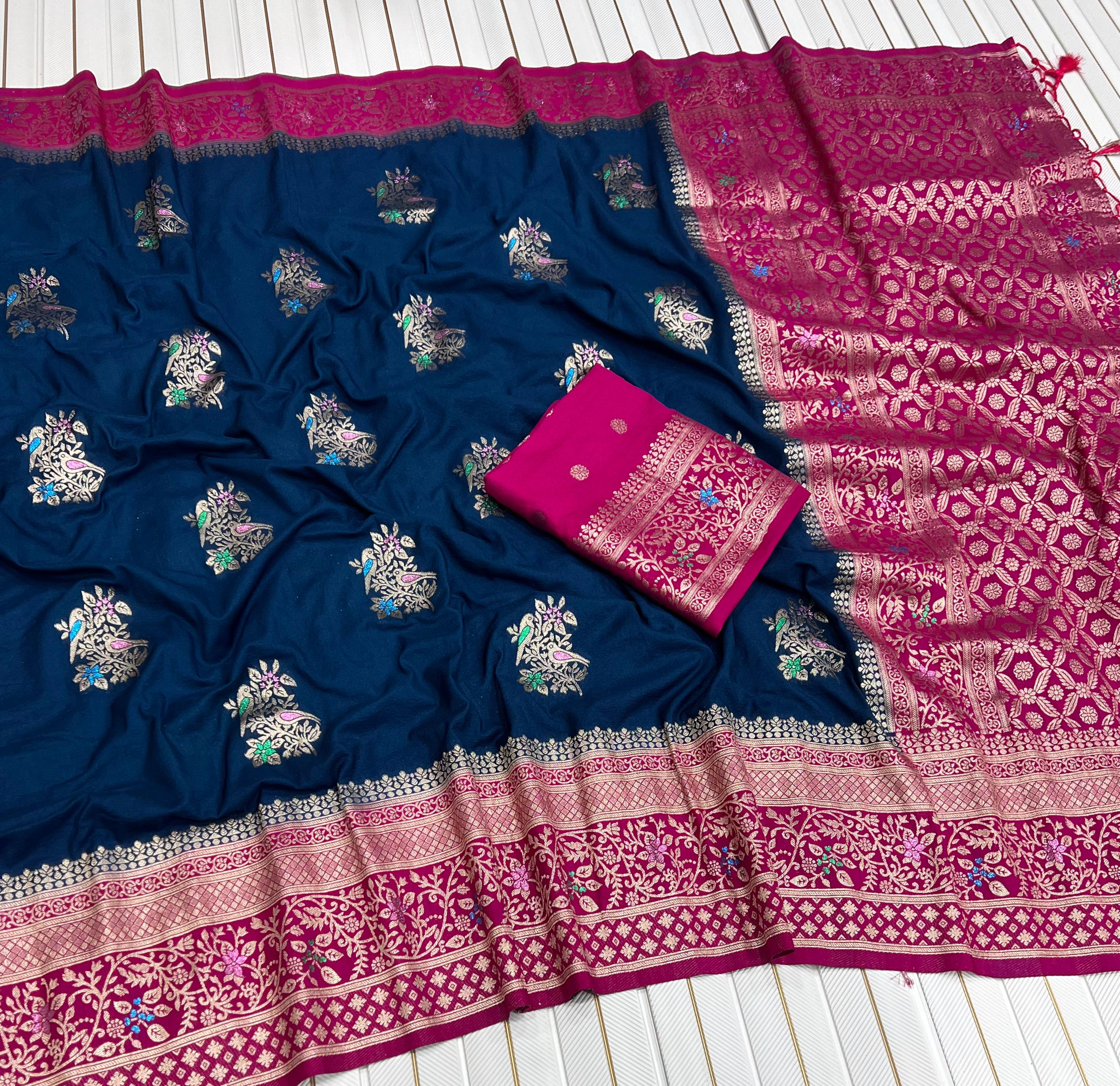 Pure Khadi Crep Georgette antique colour jari Meena Jaqurad Weveing Rich pallu saree with running blouse