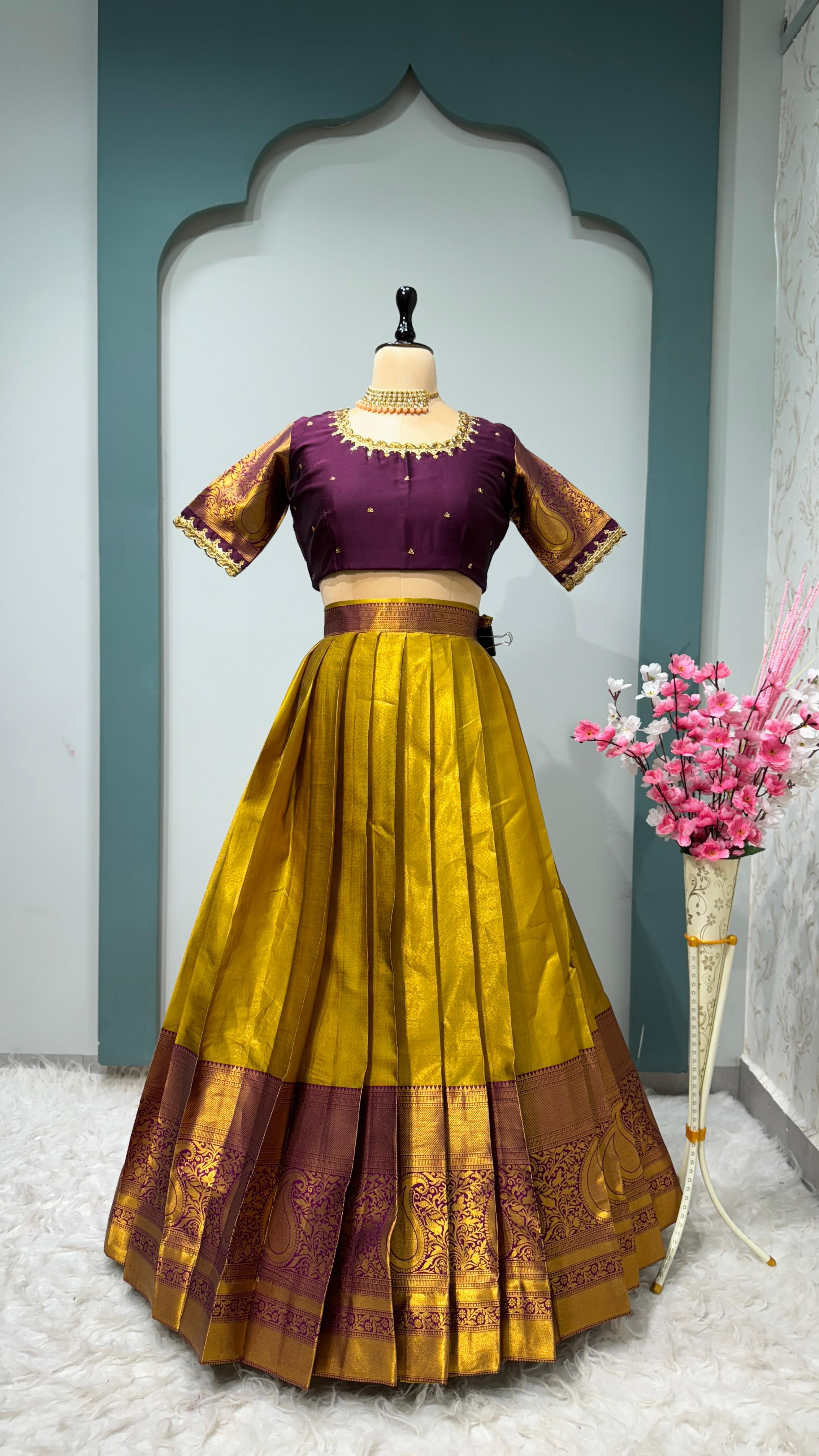 Pure Kanjivaram Silk Full Stitched Lehenga With Designer Maggam work
