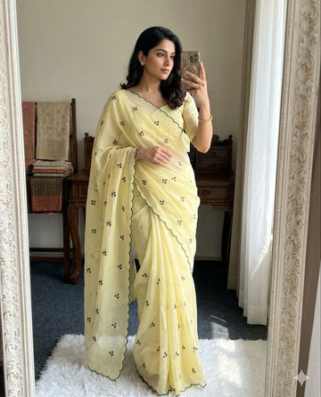 Soft Doria Checks Saree with Beautiful Embroidery all over Saree and Running Blouse with Work