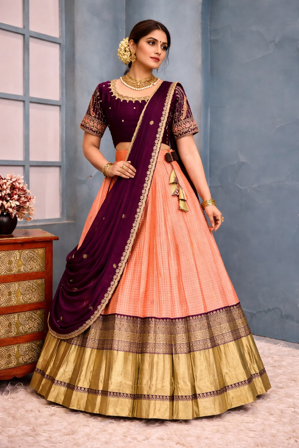 Premium Quality Pure Kanjivaram Silk Full Stitched Lehenga Set