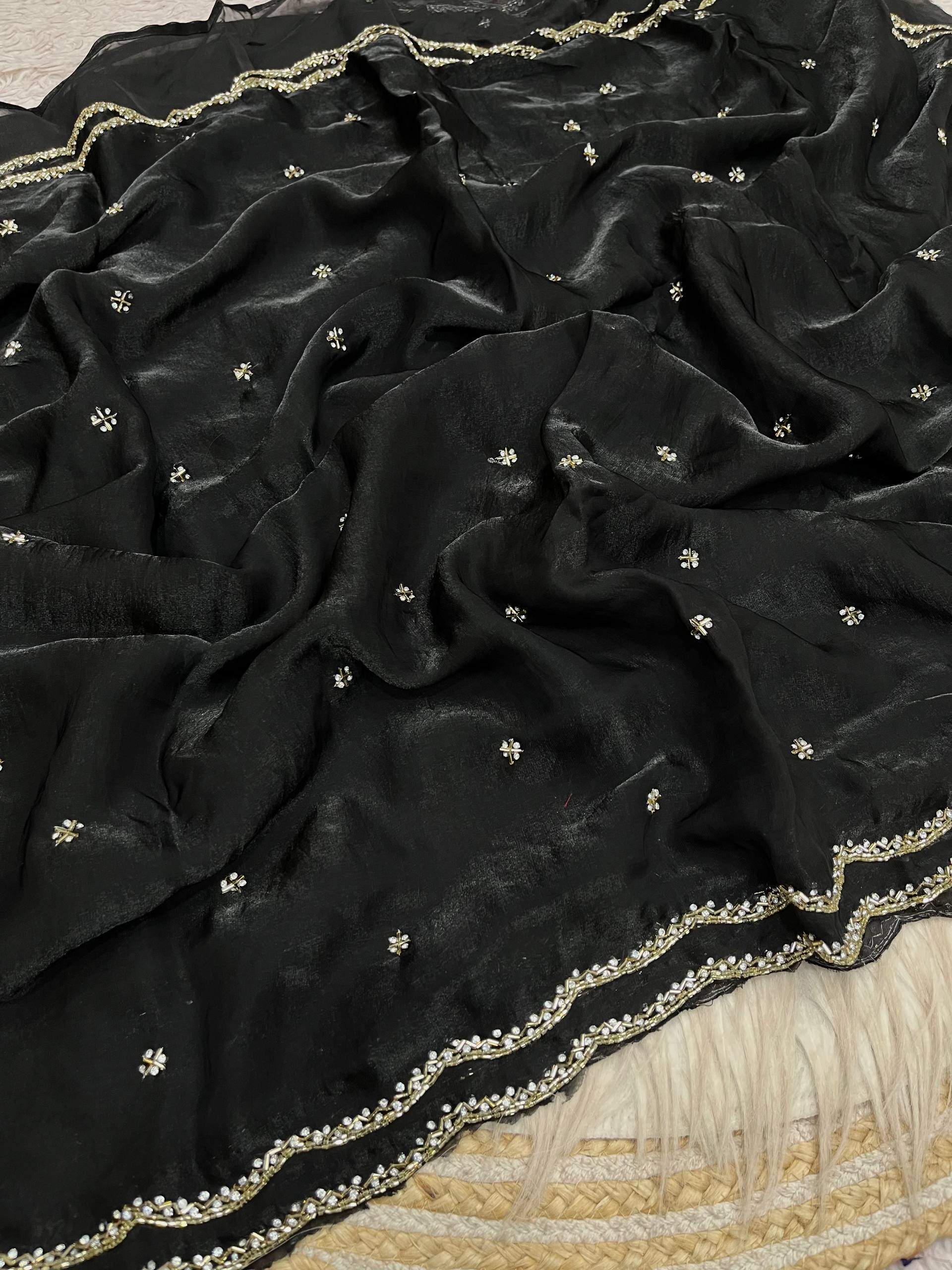 Space Silk Fandy sattin With Beautiful Khatli Cut Dana Handwork Along With Hand Diamond Work