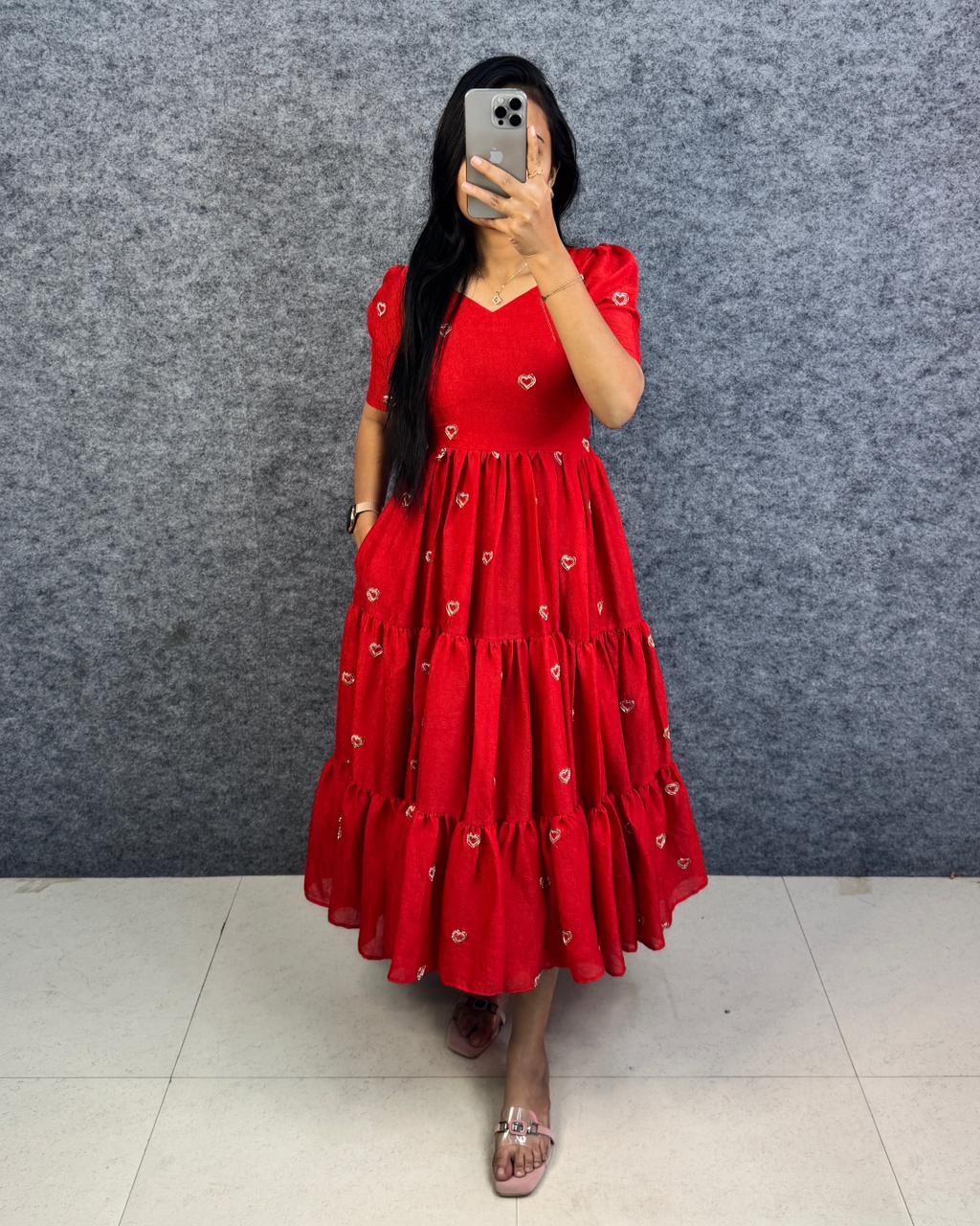 Beautiful Rangoli Crush Gown with Heart Beads