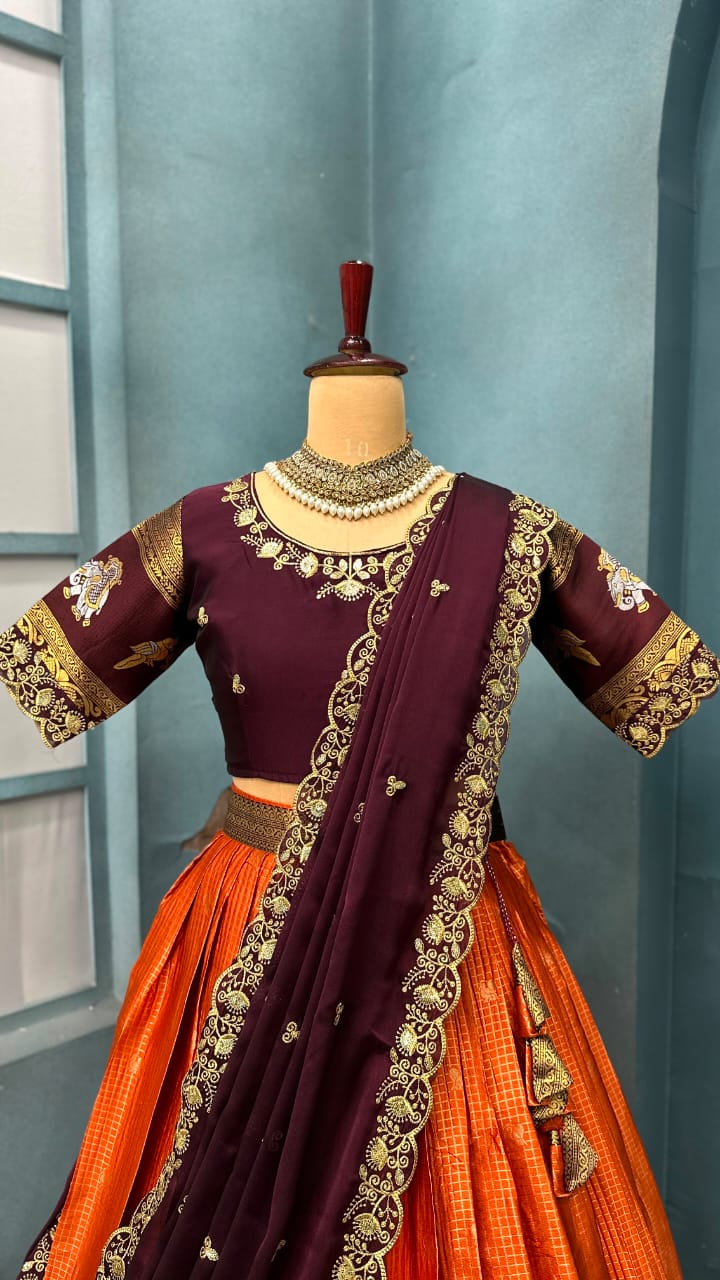 Designer Premium Fully Stitched Kanjivaram Silk Lehanga
