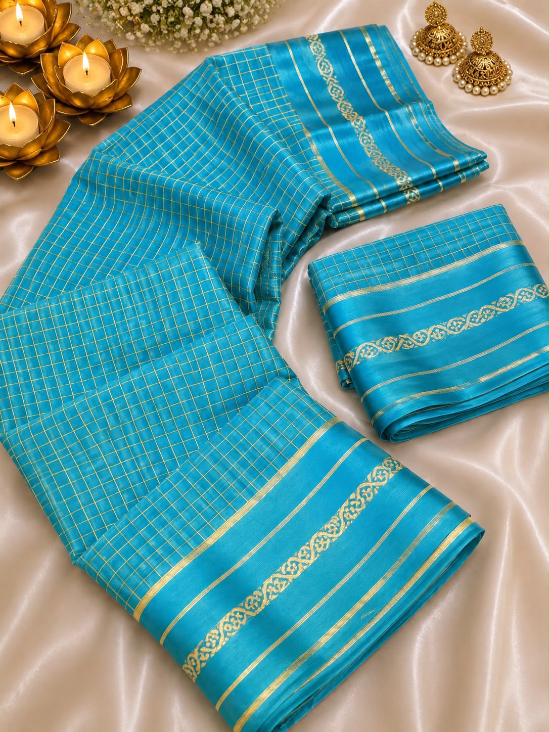 Viscose Georgette Chex Sattin Border Sarees