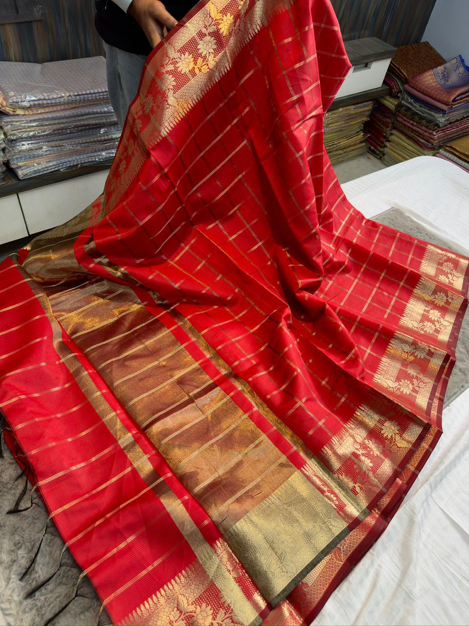 Banarasi Soft Silk Sarees with Checks Weaving