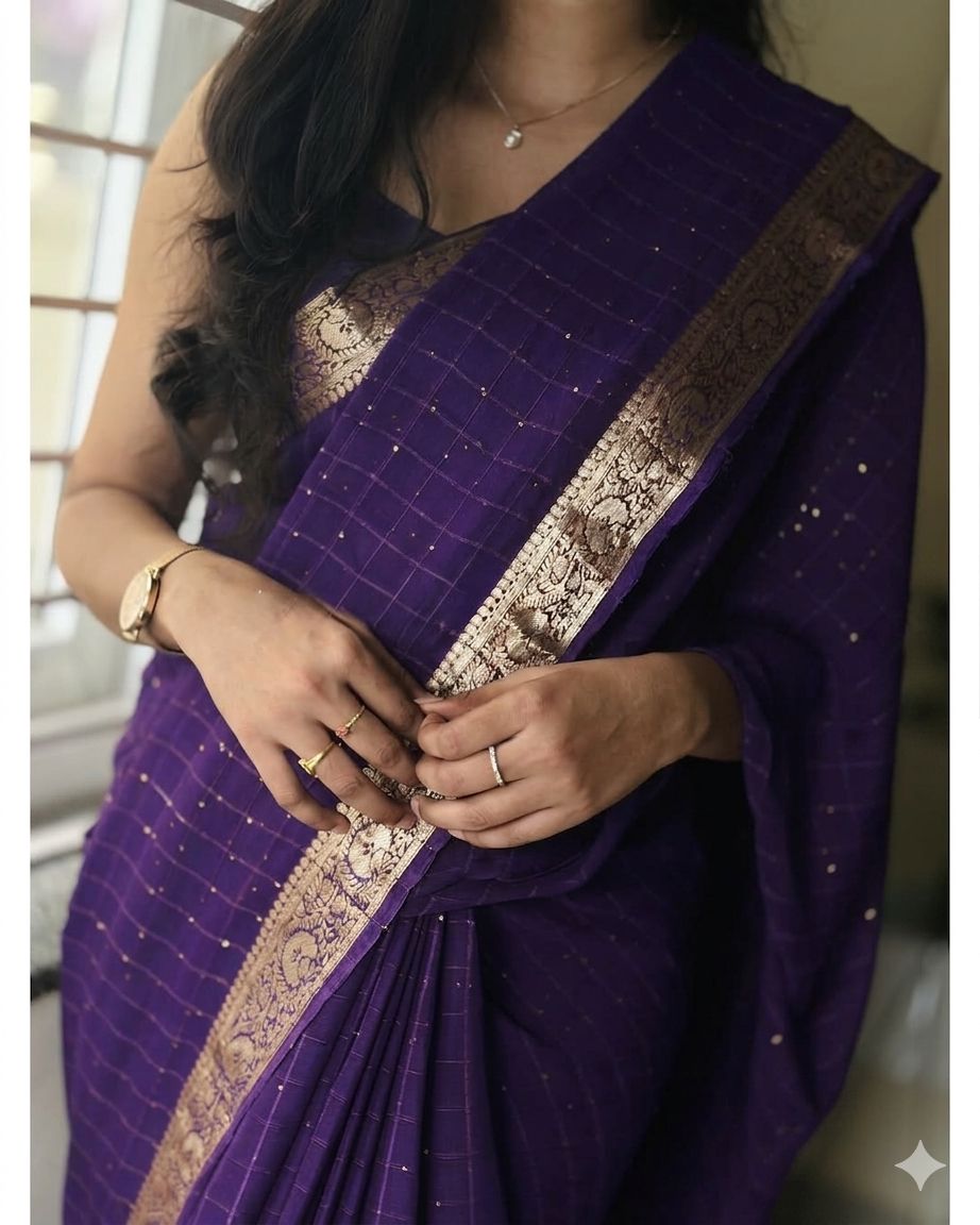 Viscose Georgette Sequence Worked Saree With Weaving Butti Blouse