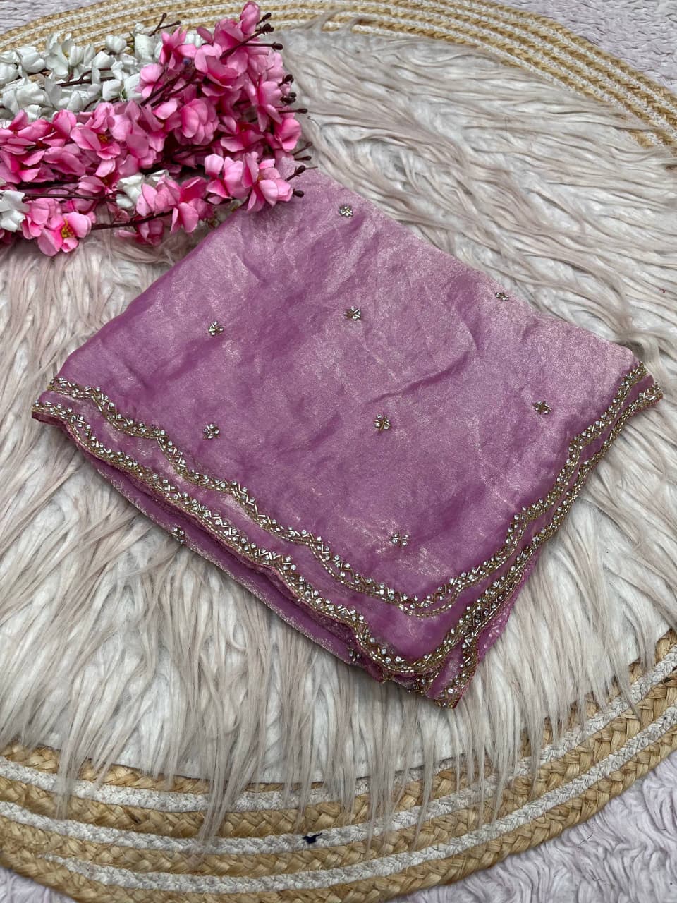 Space Silk Fandy sattin With Beautiful Khatli Cut Dana Handwork Along With Hand Diamond Work