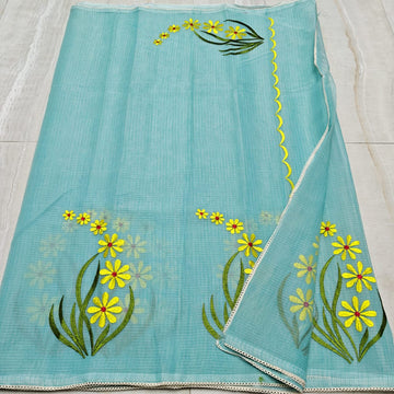 Elegant Kota Sarees with Scallop & Floral Embroidery