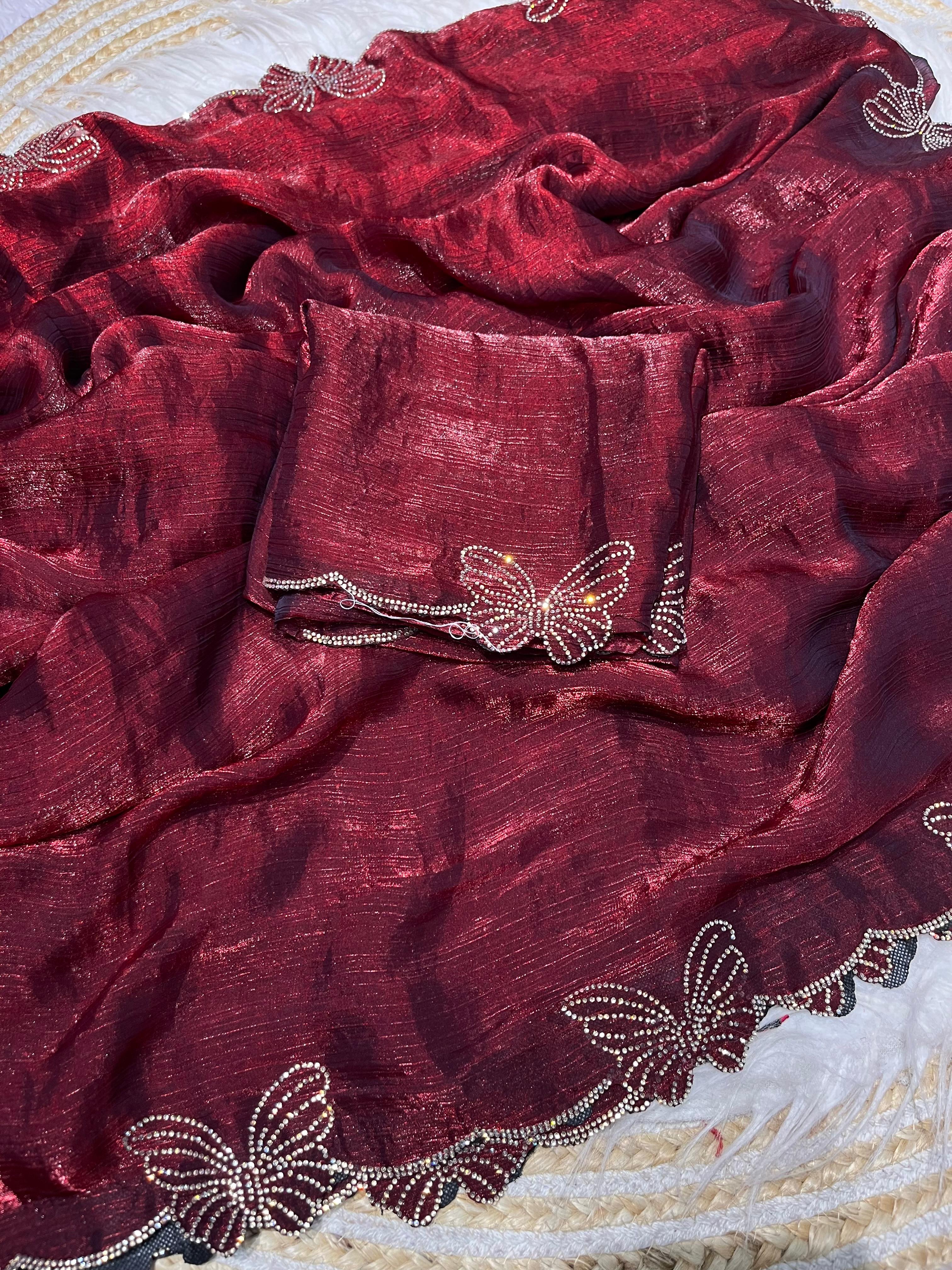 Soft Chiffon Sarees with Beautiful Jarkhan & Siroski Work