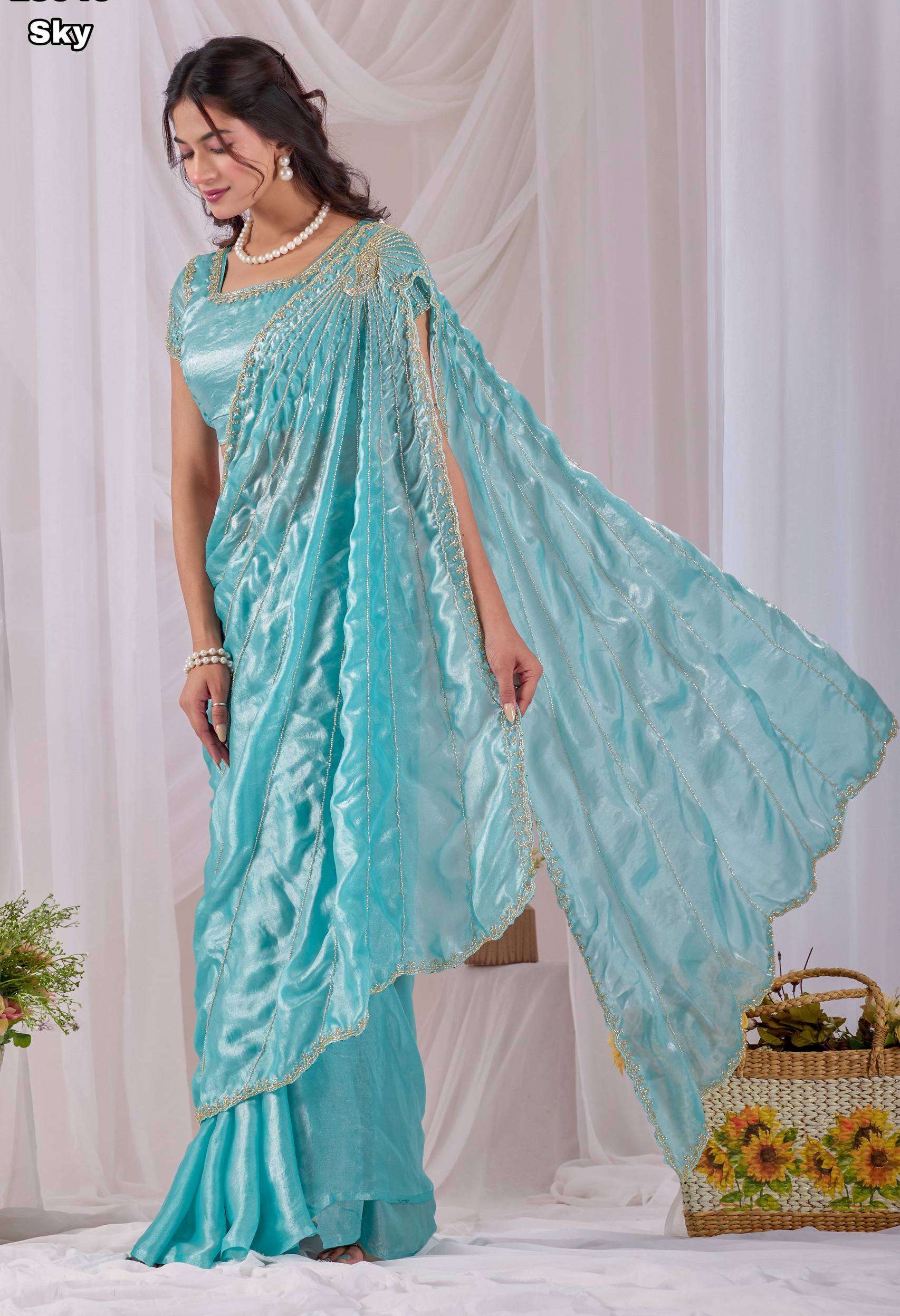 Space Silk Sarees with Cutdana Handwork & Maggam Work