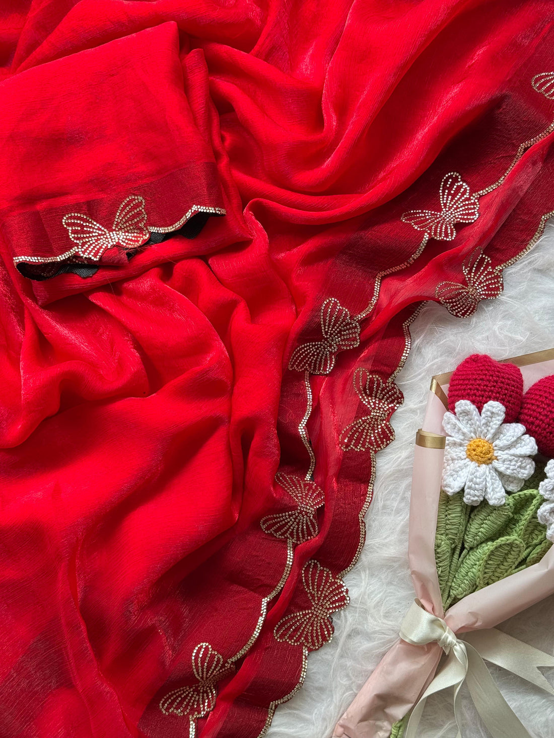 Premium Fandy Chiffon Sarees with Swaroski Work