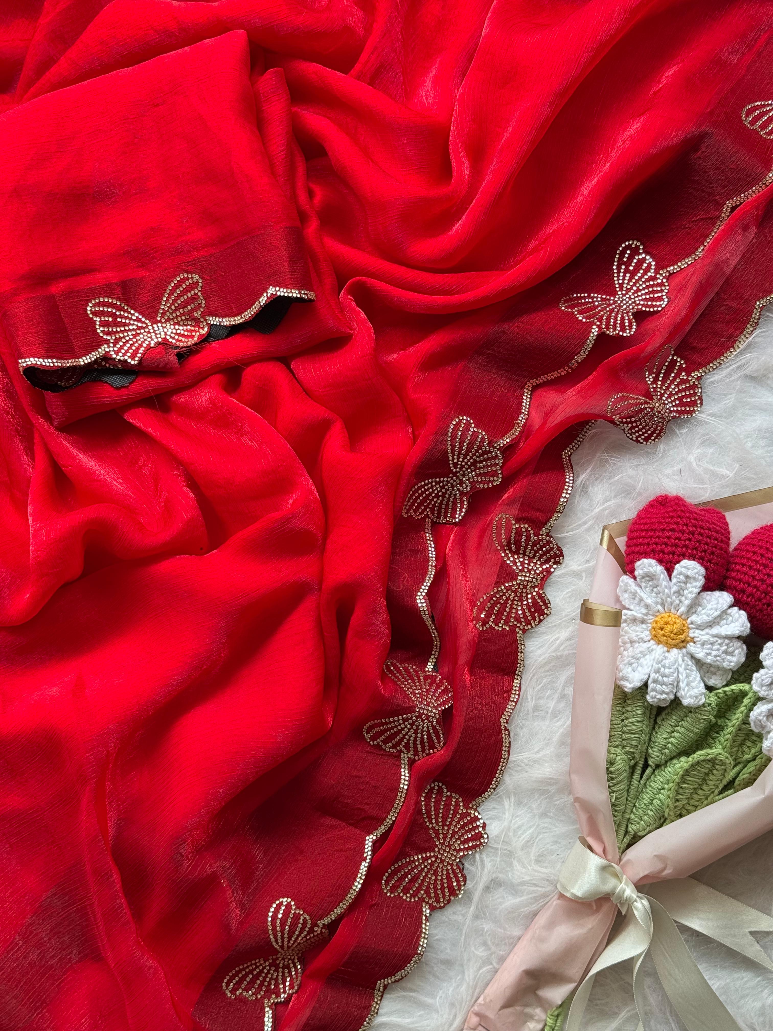 Premium Fandy Chiffon Sarees with Swaroski Work
