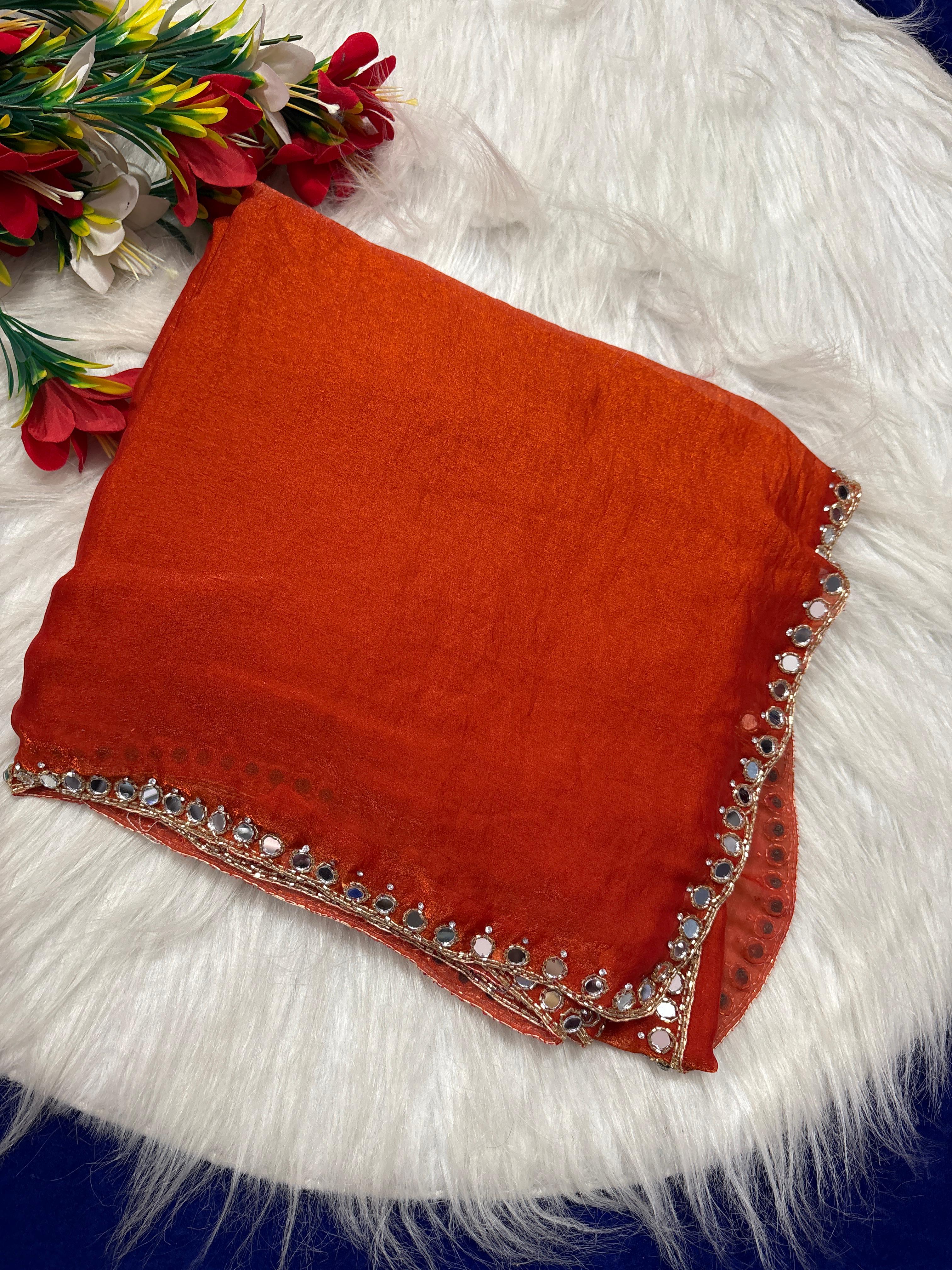 Cocktail mirror work sarees