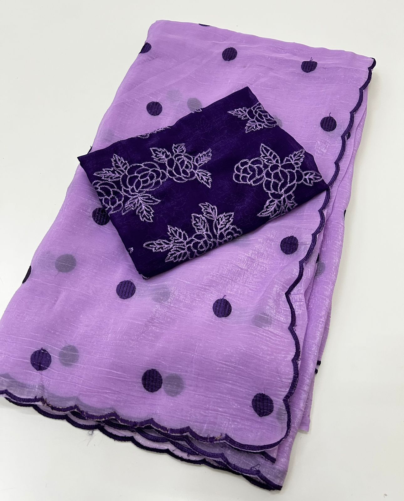 Polka Dots Saree with Embroidery Work